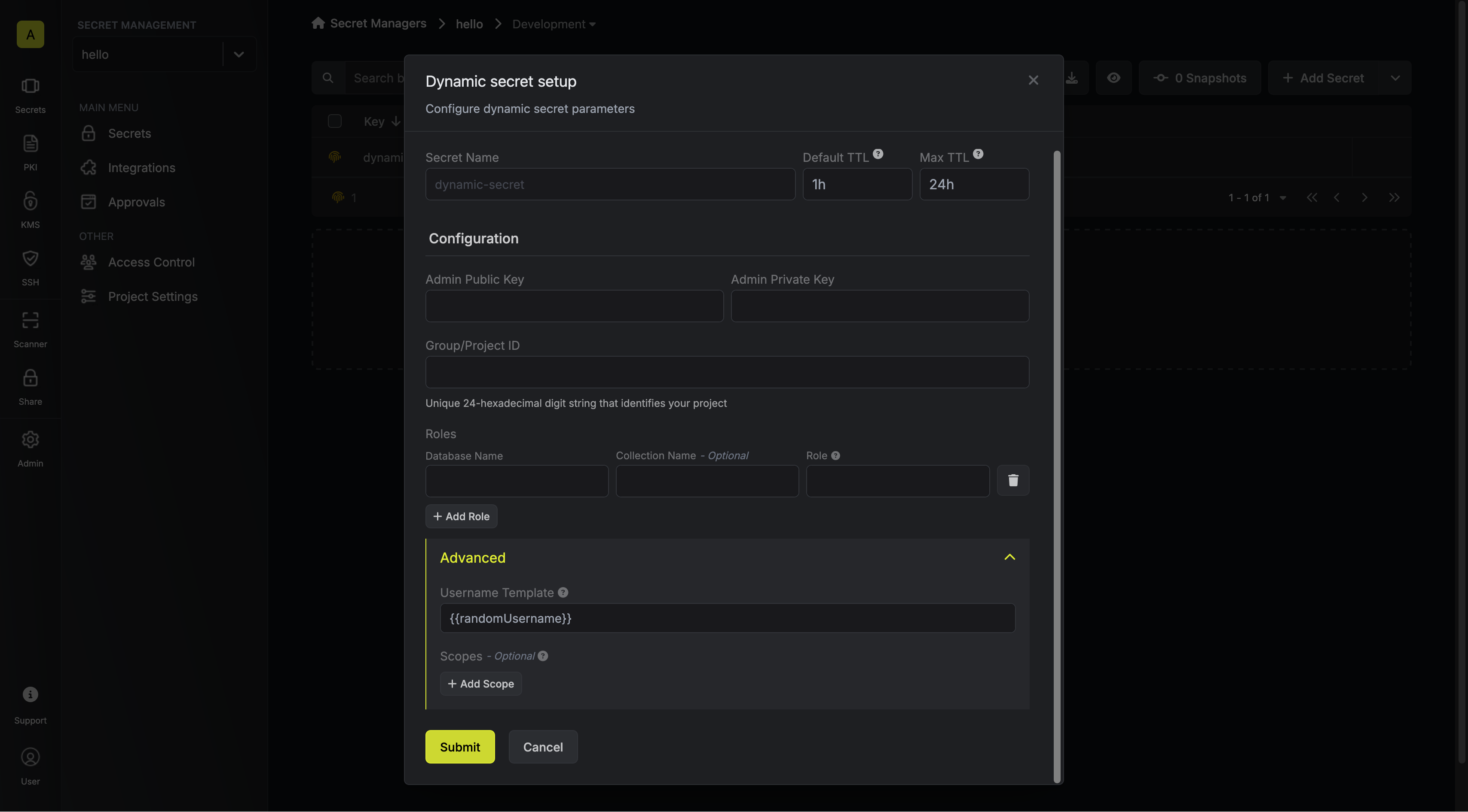 Modify Scope Modal
