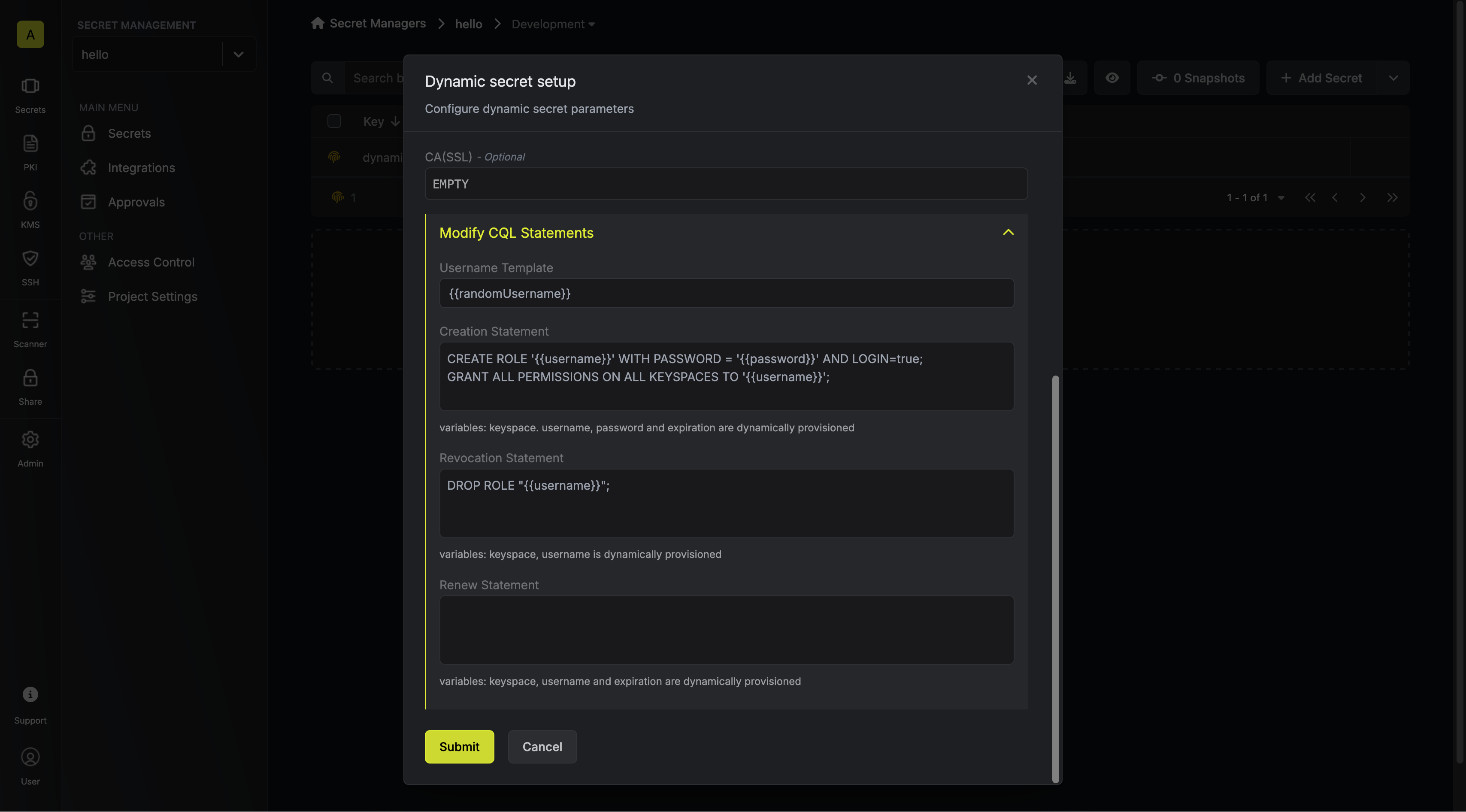 Modify CQL Statements Modal