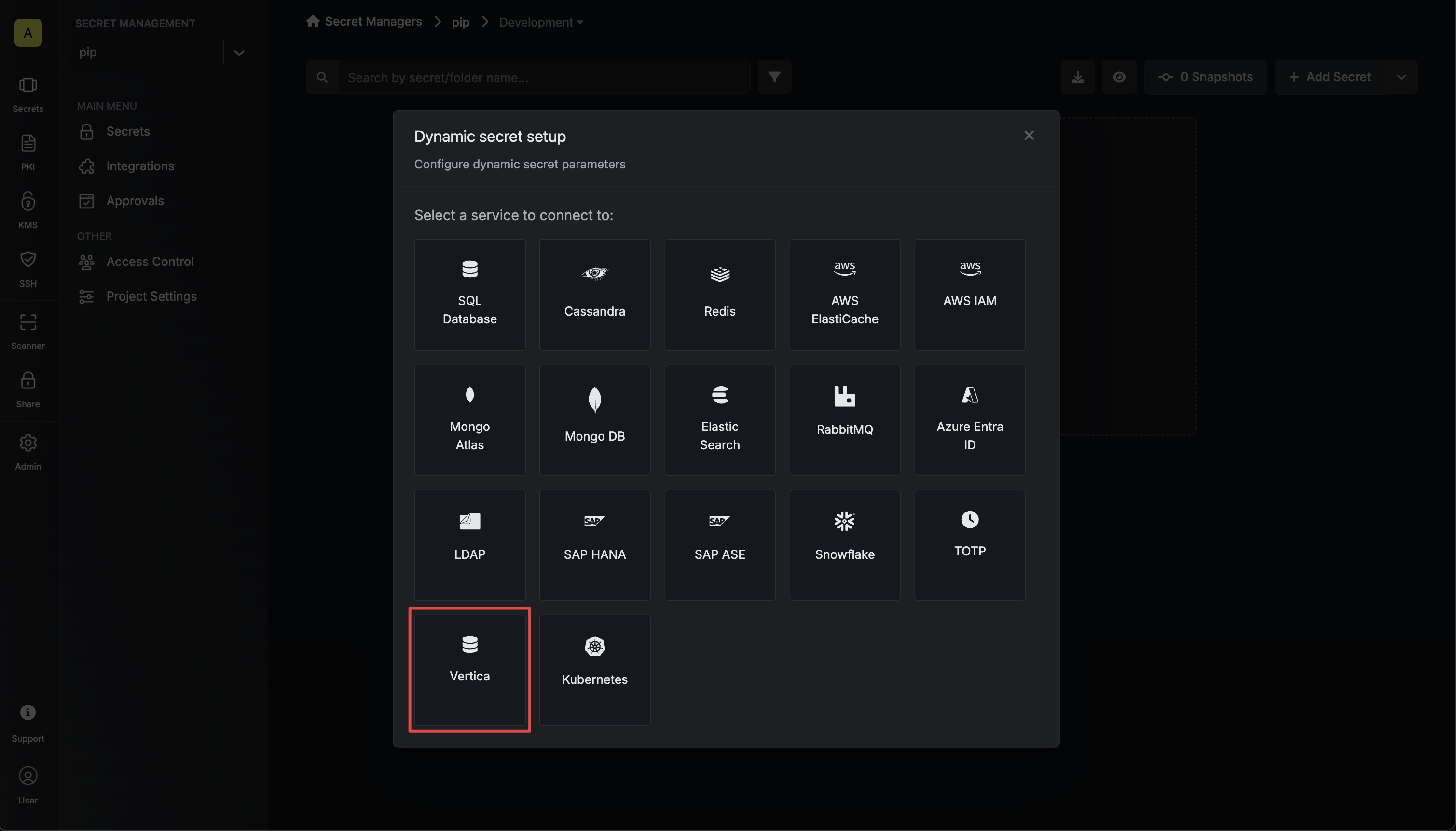 Dynamic Secret Modal