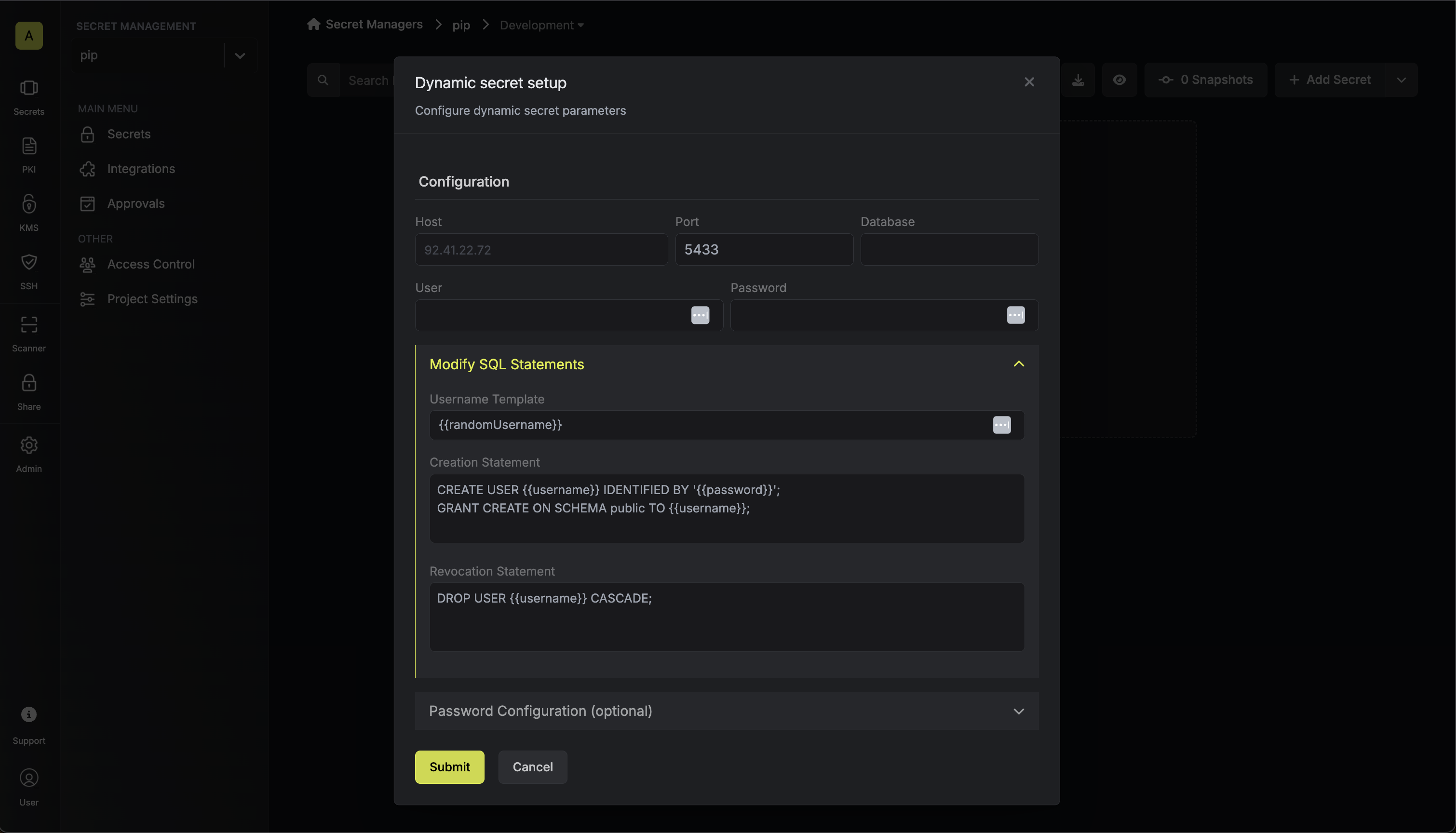 Modify SQL Statements Modal