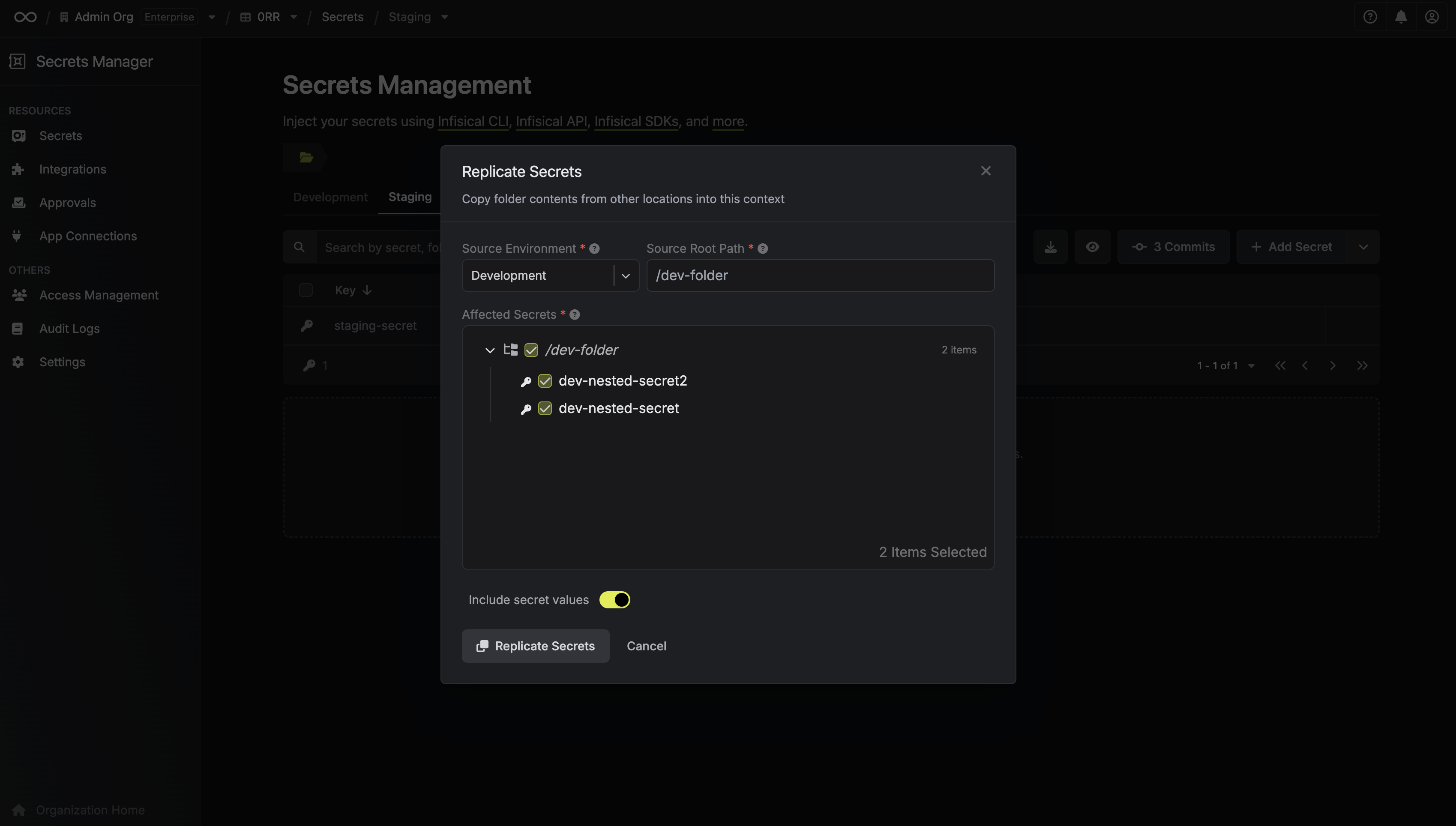 replicate secrets modal