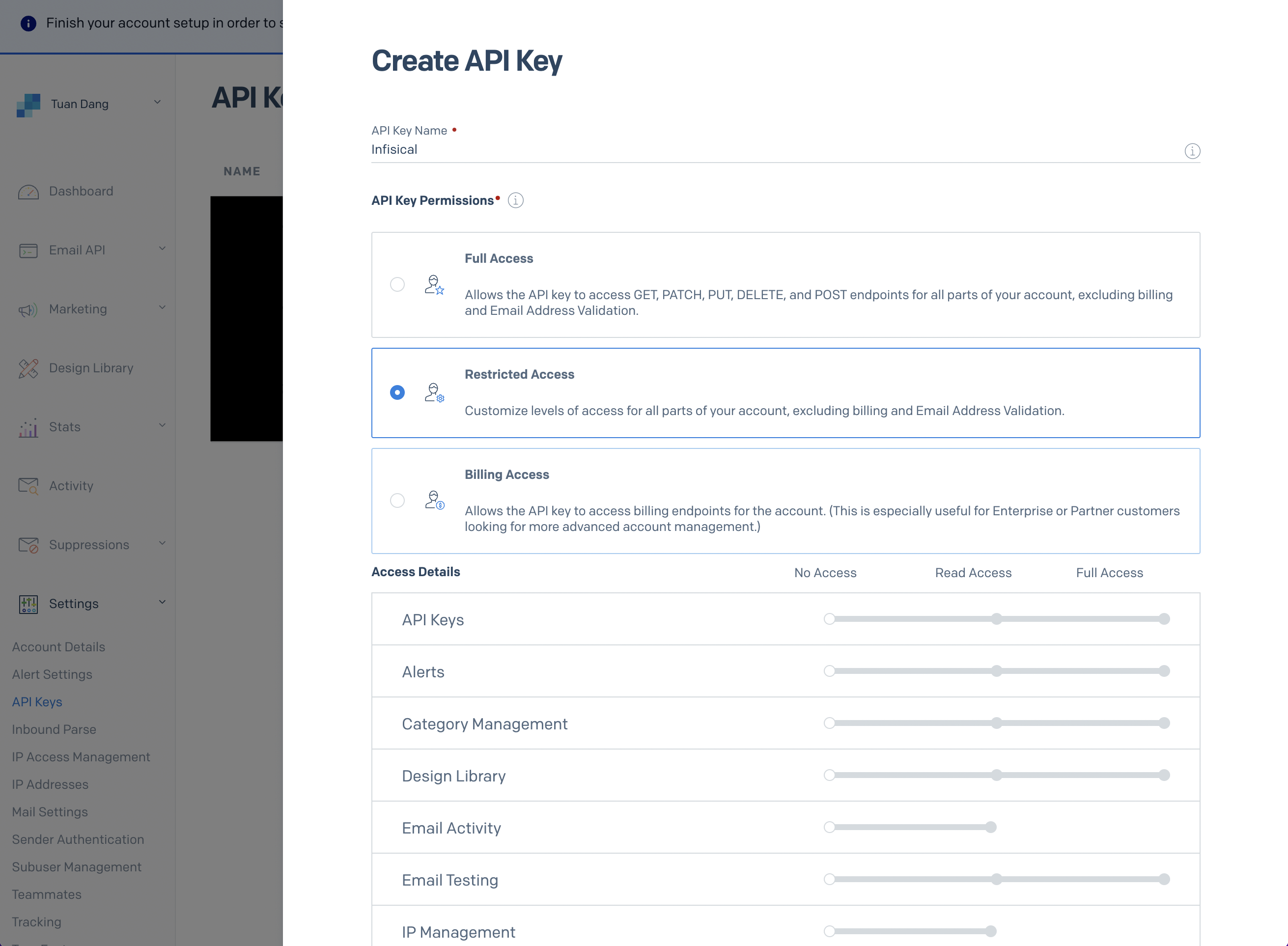 creating sendgrid api key