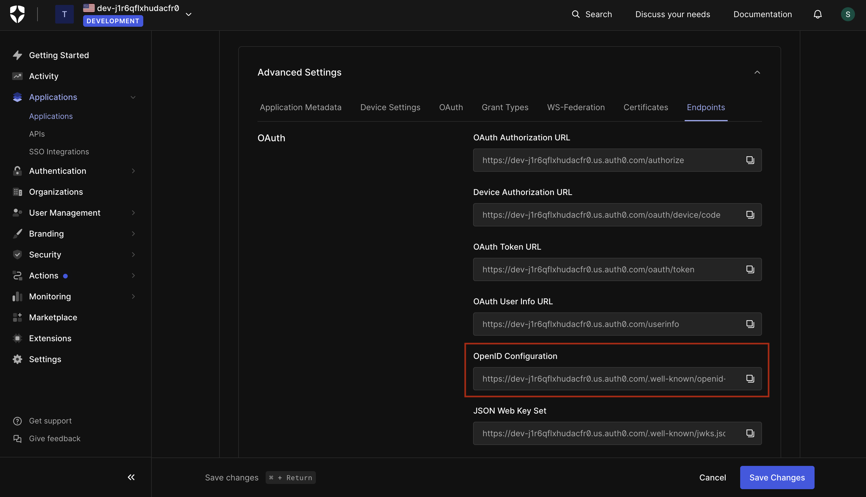 OIDC auth0 application oidc url