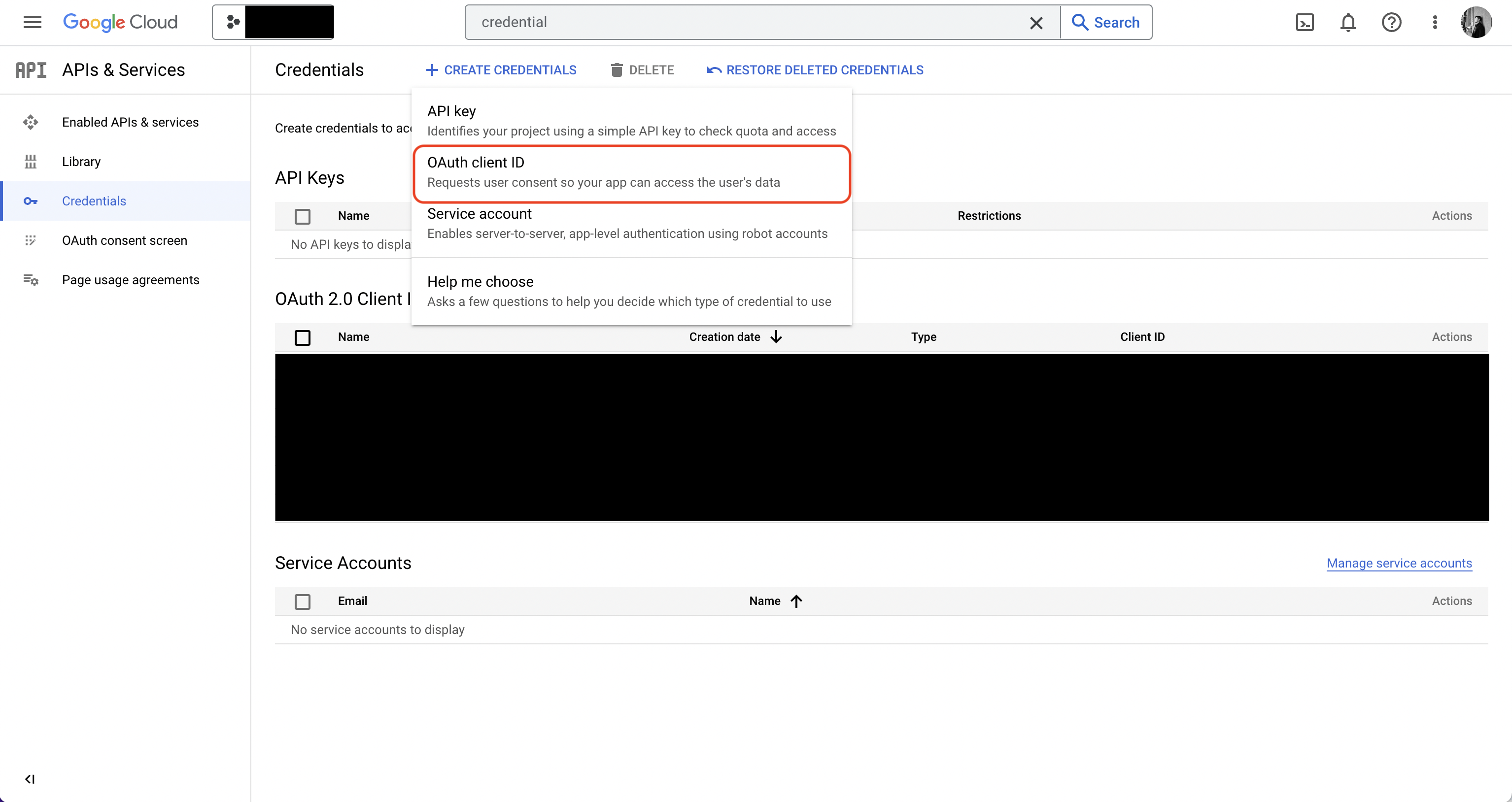 GCP create new OAuth2 application