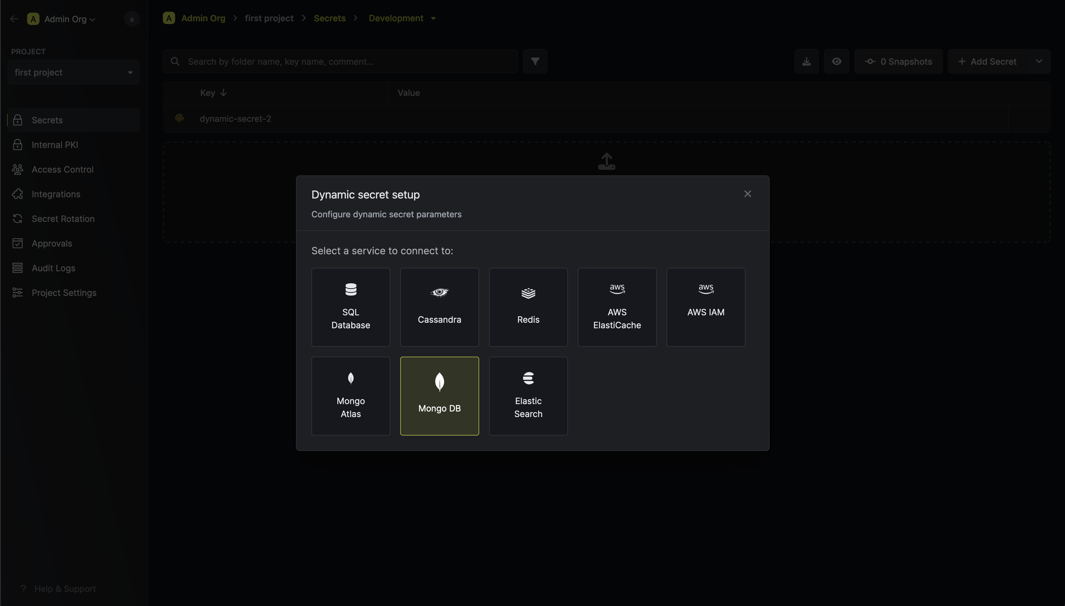 Dynamic Secret Modal
