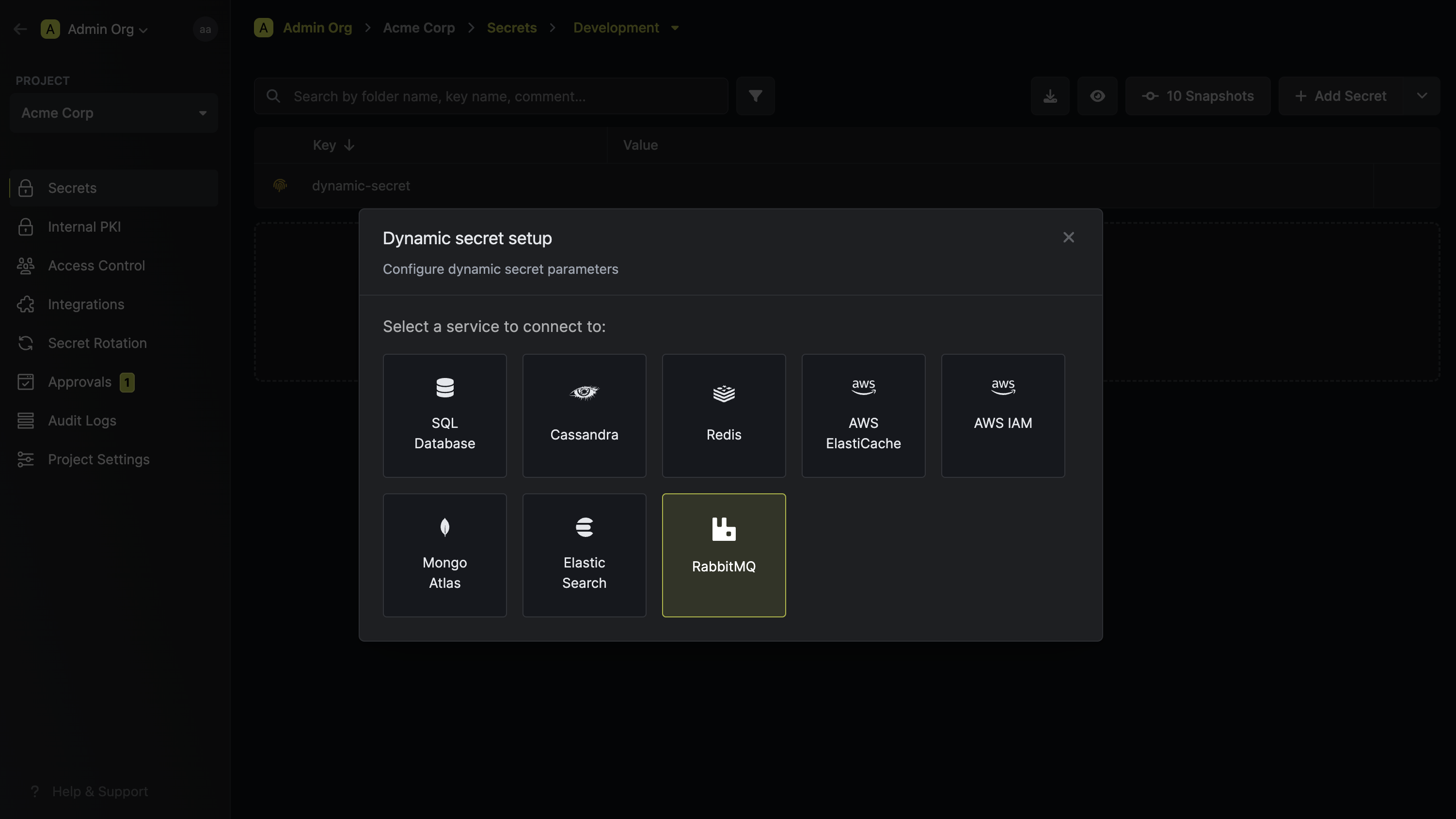 Dynamic Secret Modal