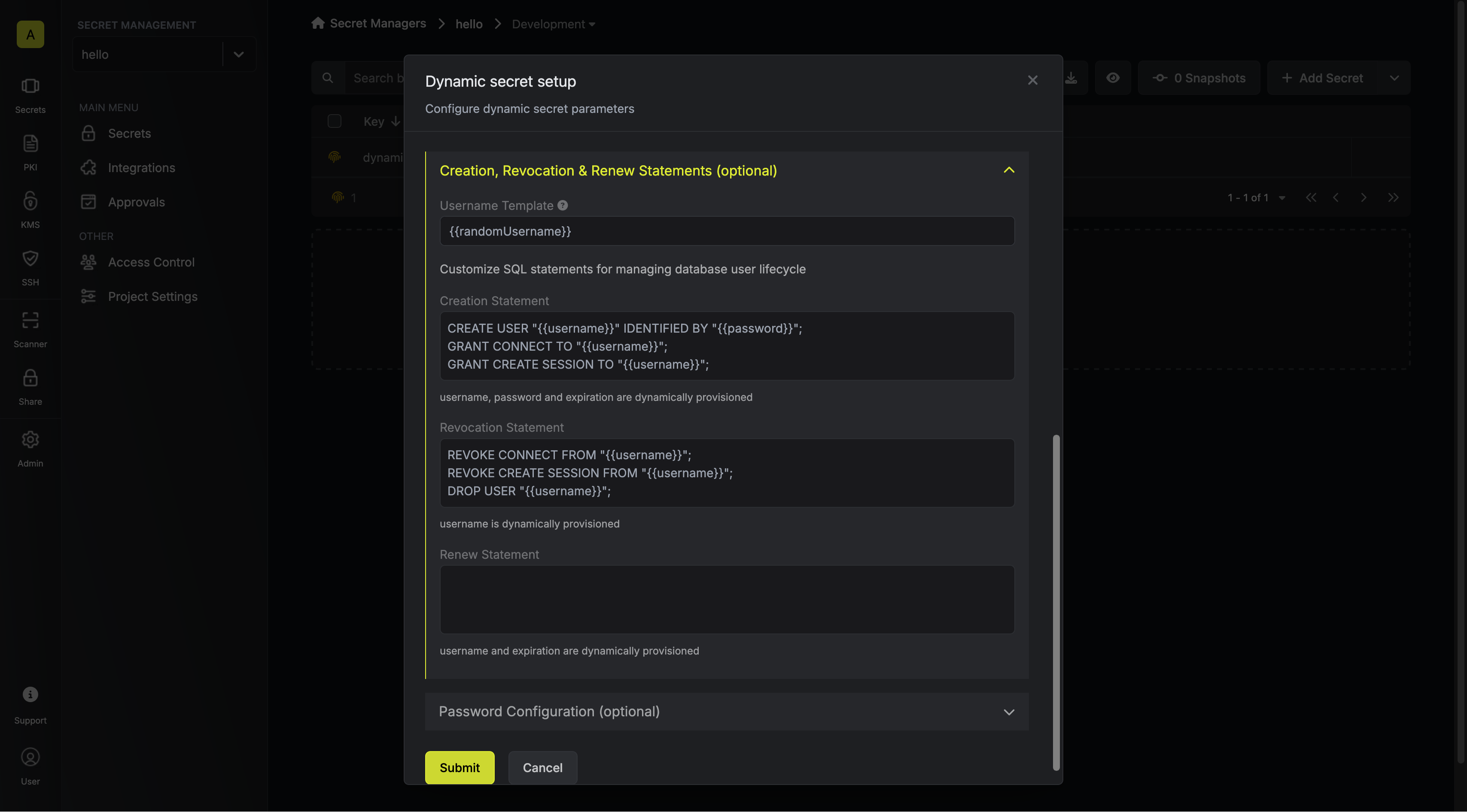 Modify SQL Statements Modal