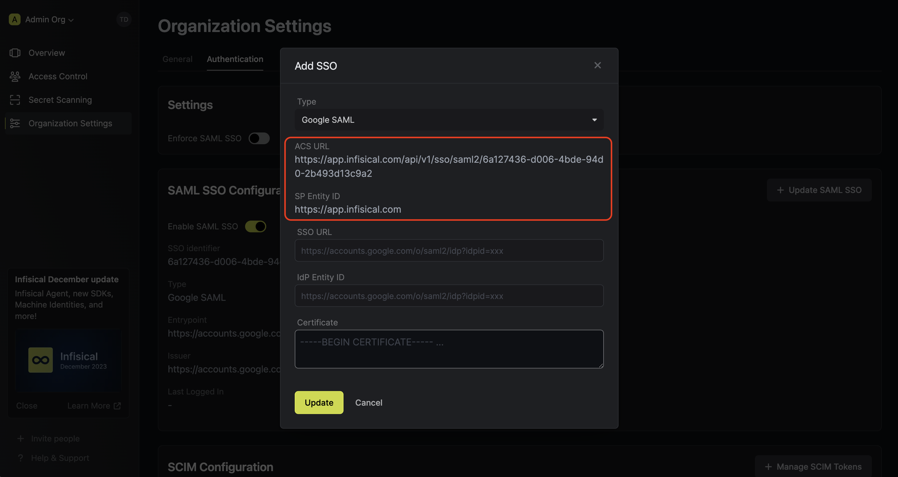 Google SAML initial configuration