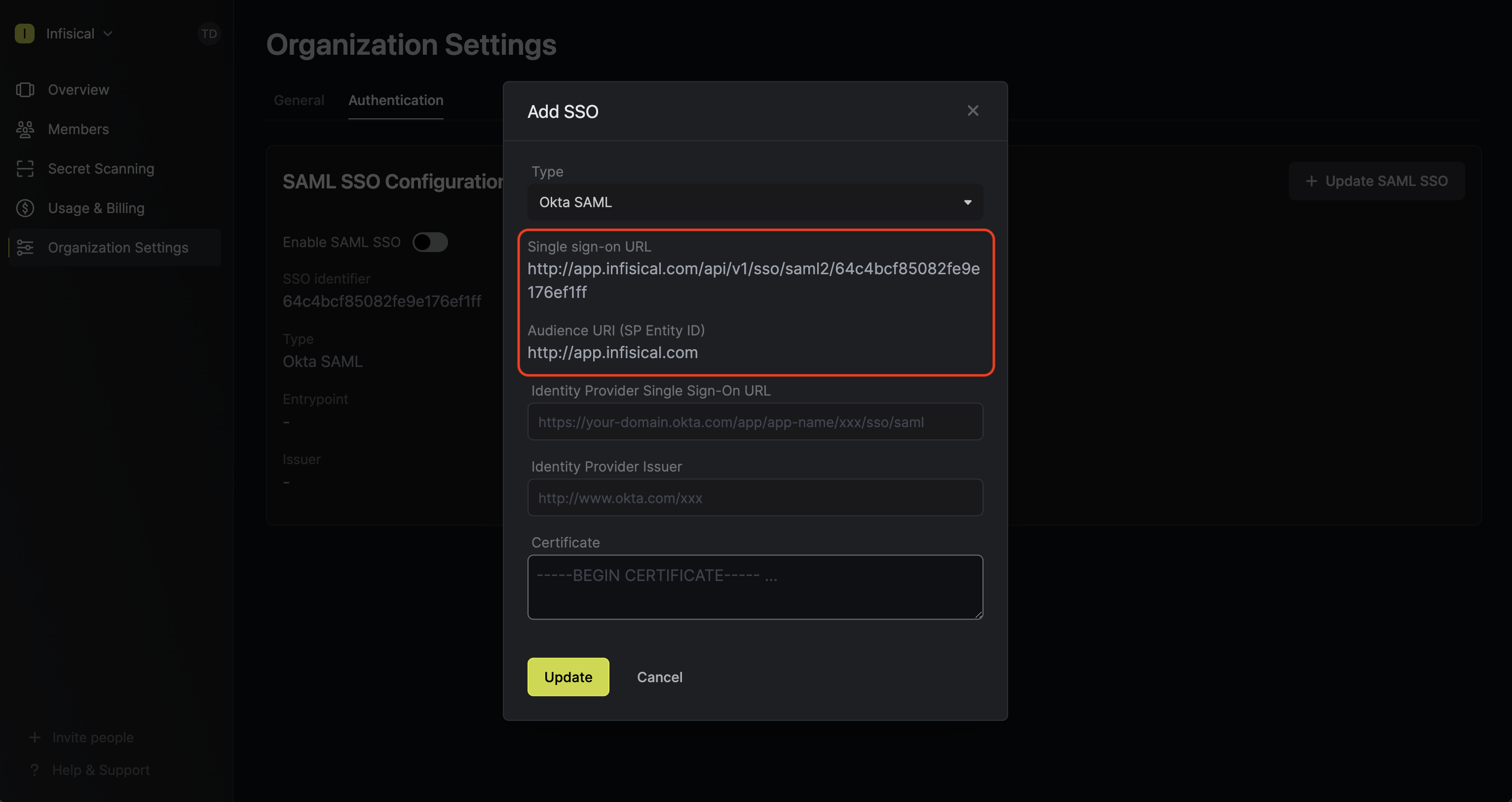 Okta SAML initial configuration
