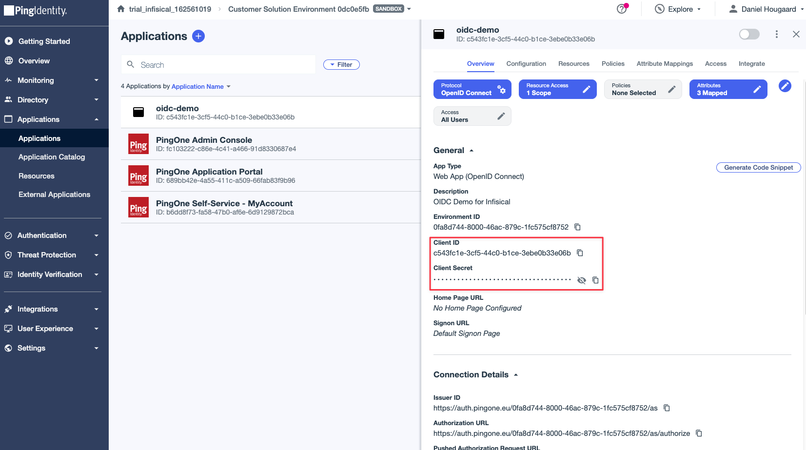 OIDC PingOne Application Credential
