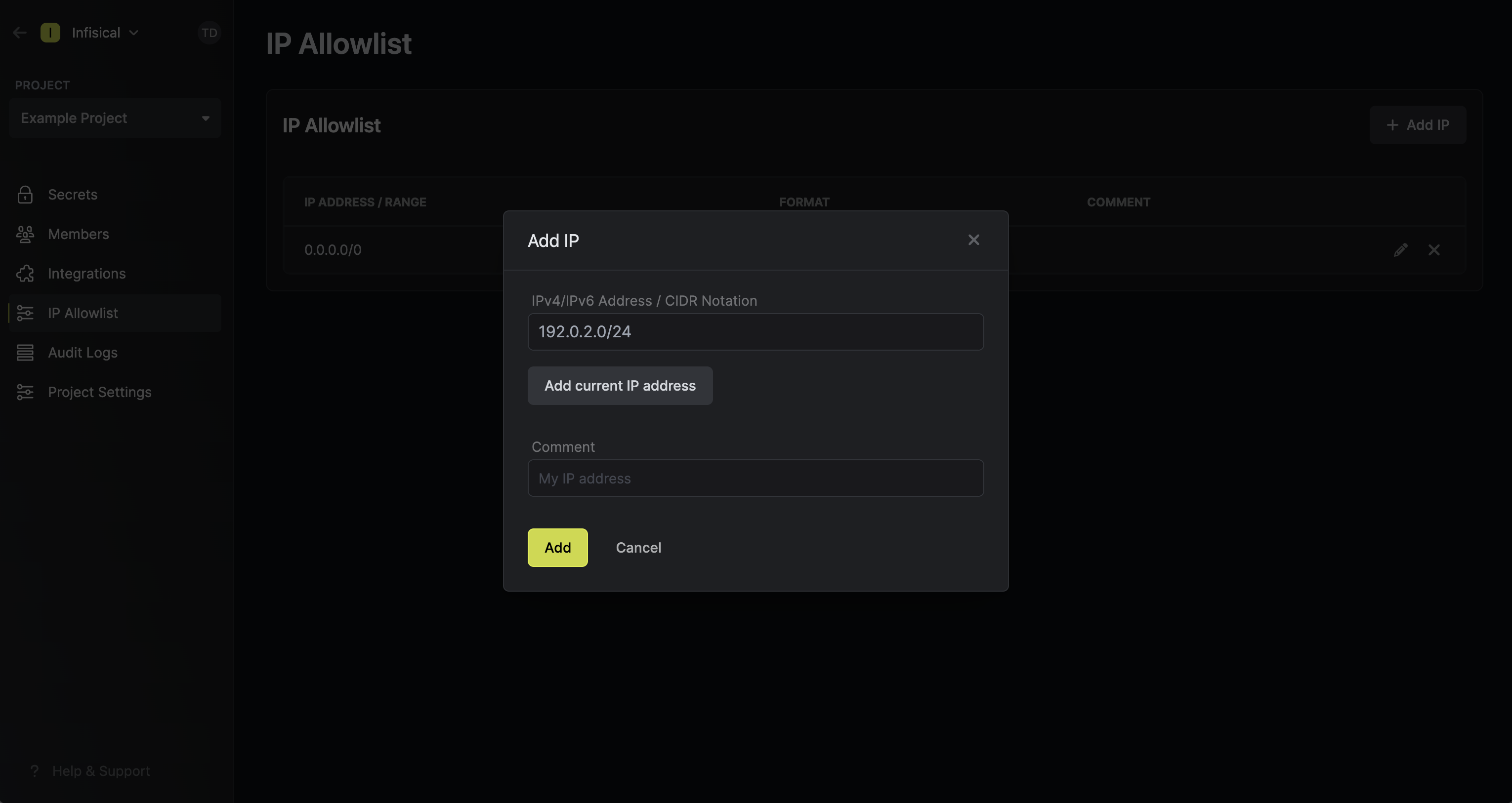 IP whitelist add