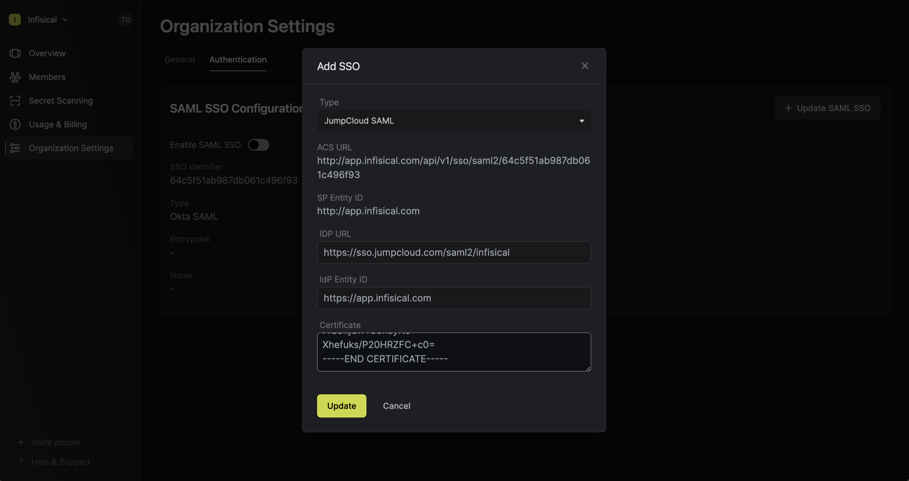 JumpCloud IdP values