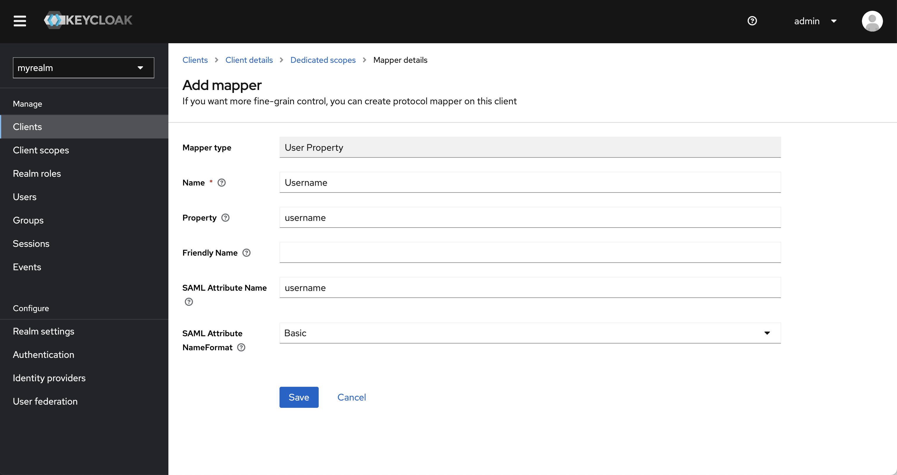 SAML keycloak client mappers username