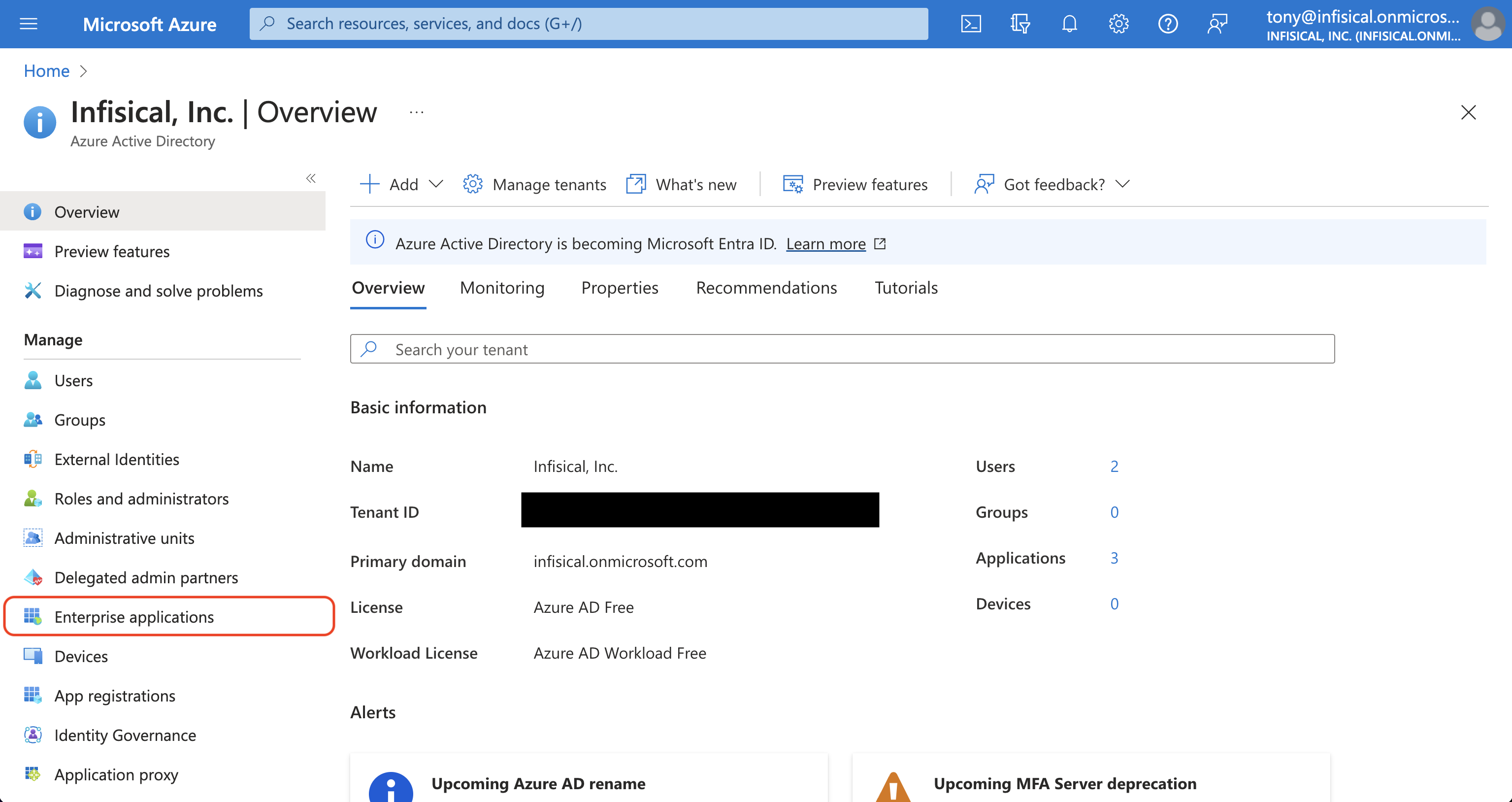 Azure SAML enterprise applications