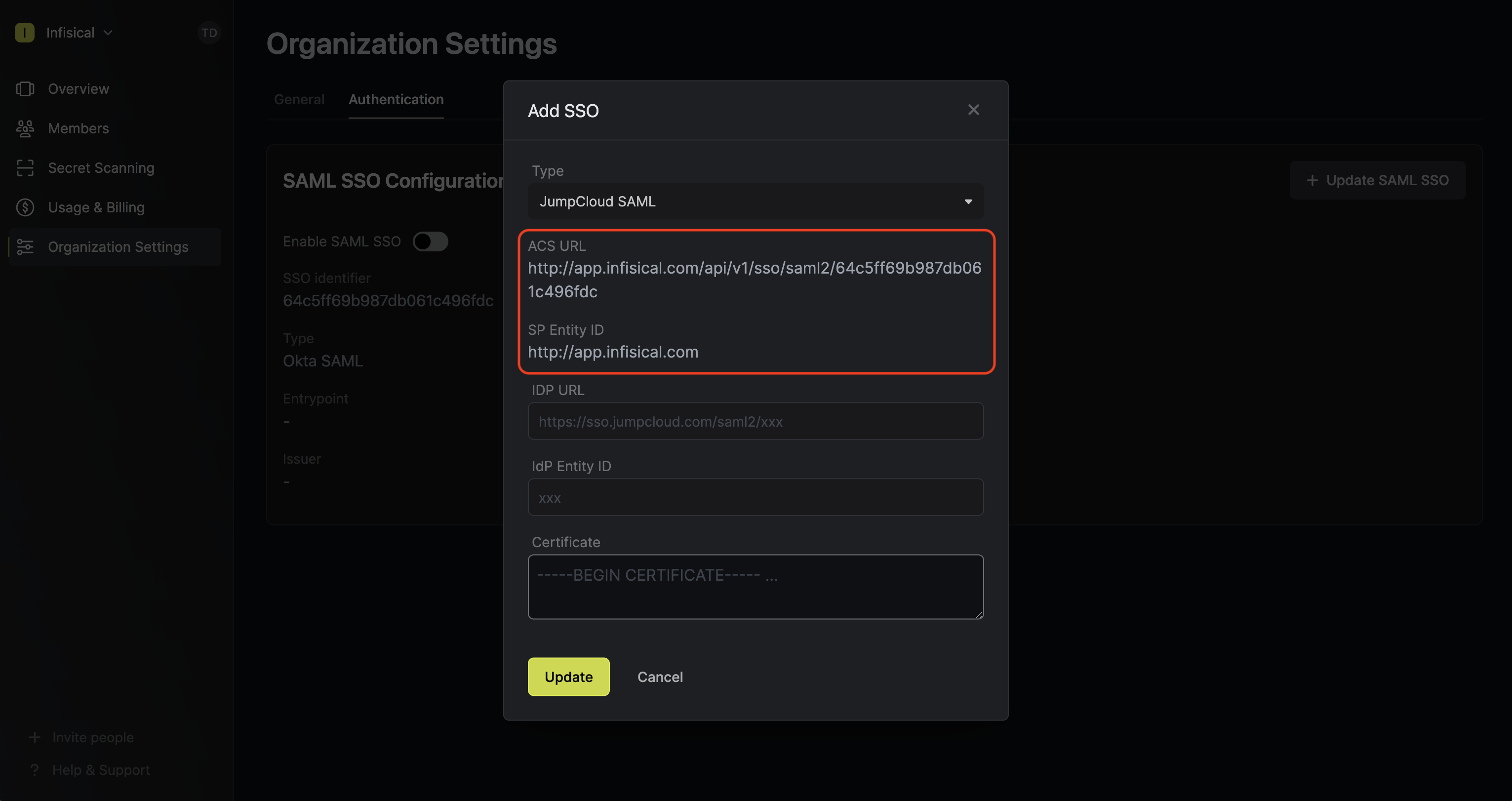 JumpCloud SAML initial configuration