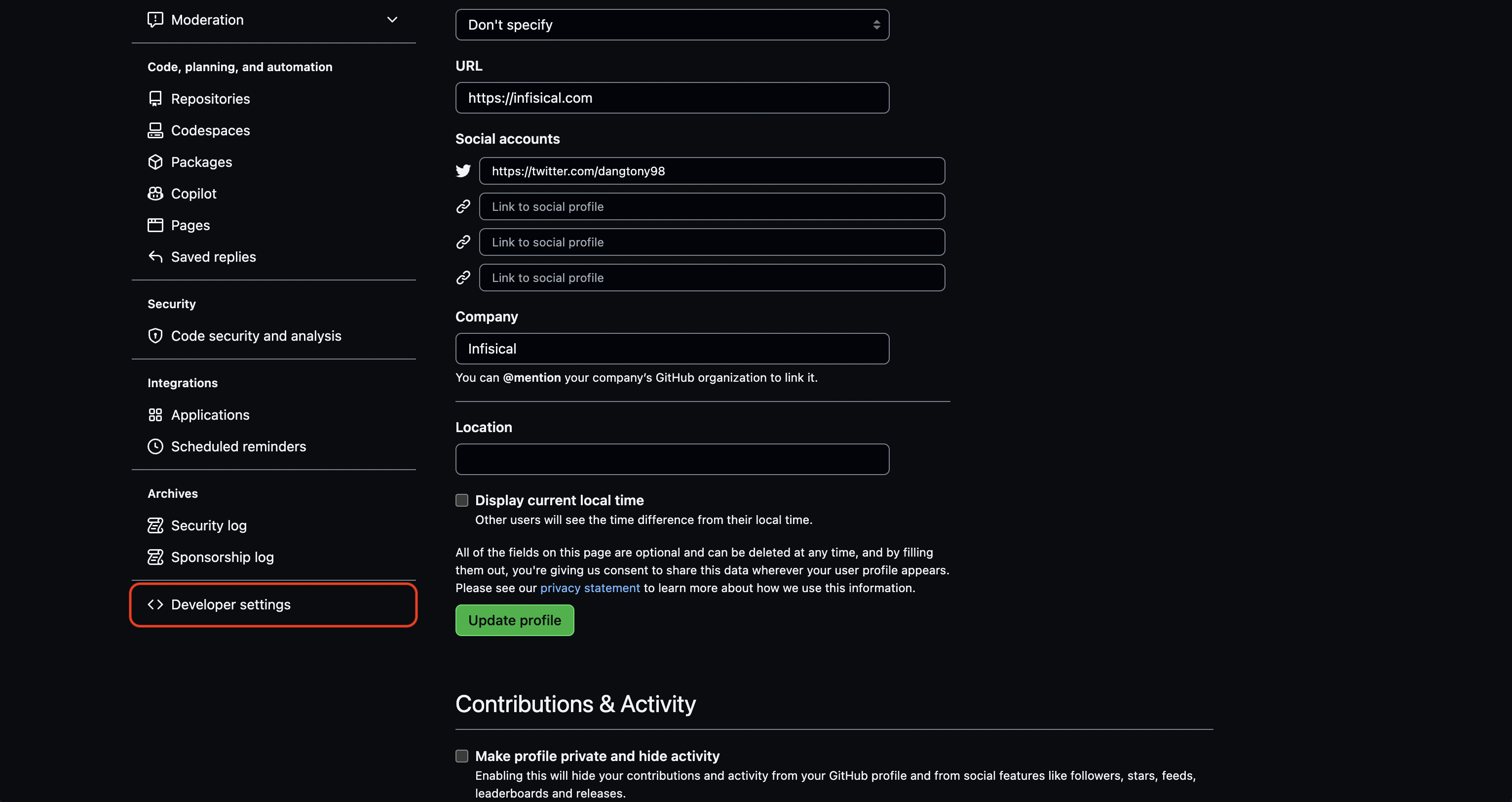 integrations github config