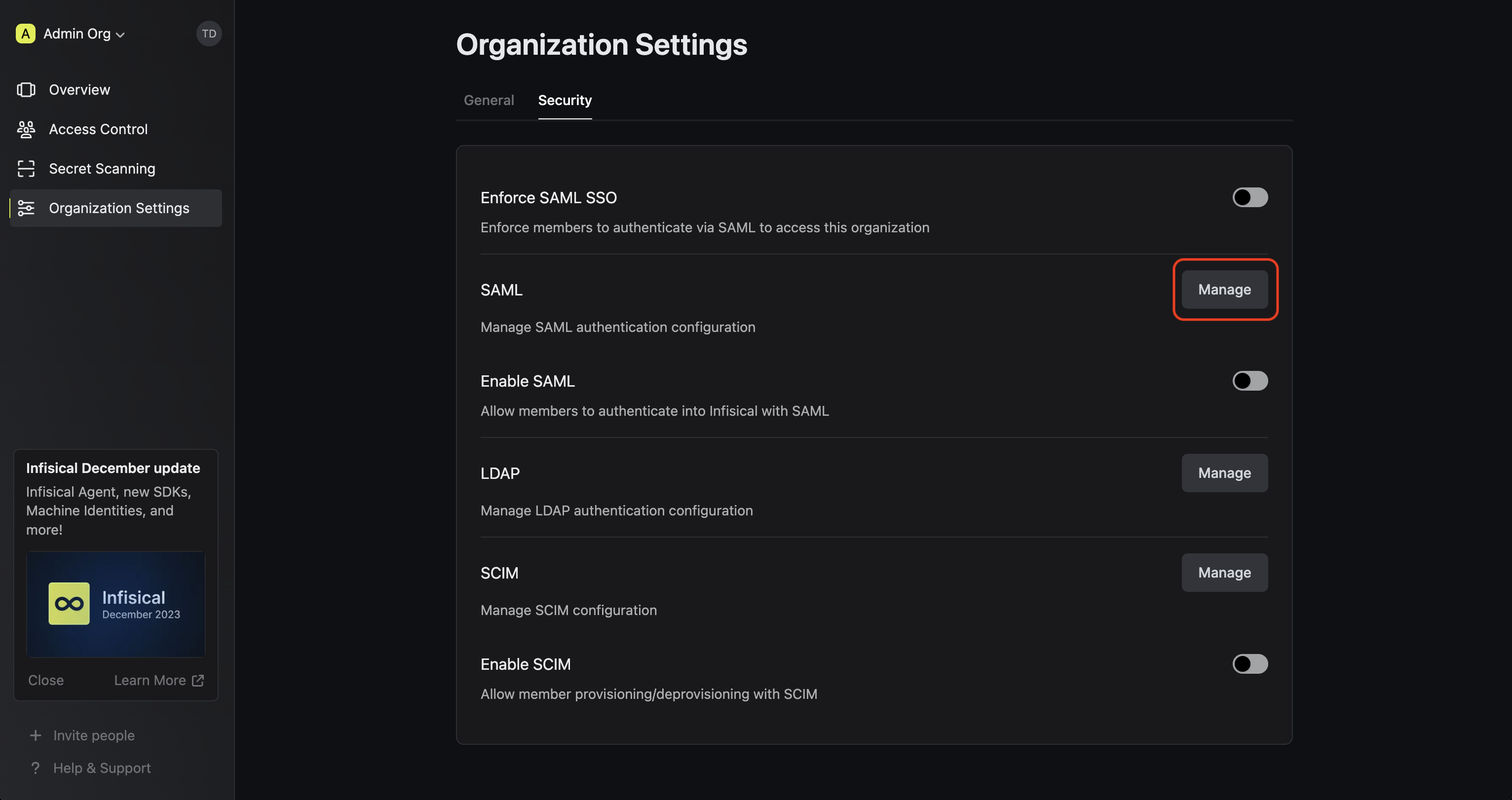 Keycloak SAML organization security section
