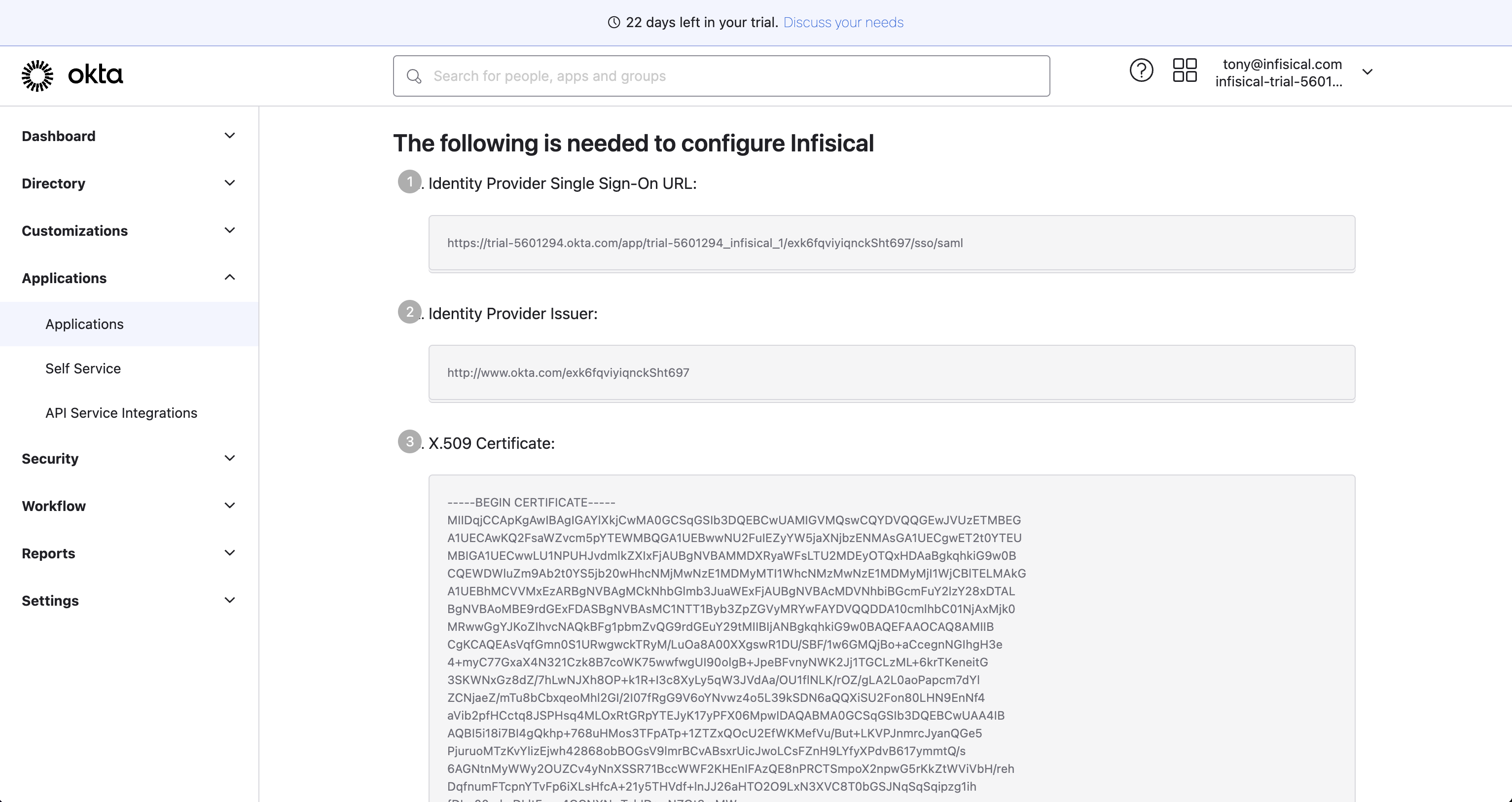 SAML Okta IdP values