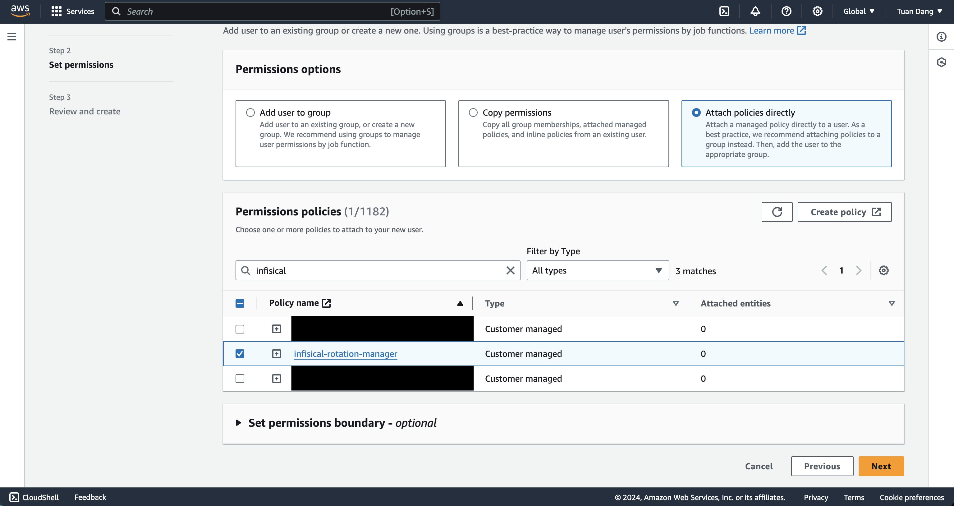 iam user secret rotation attach policy