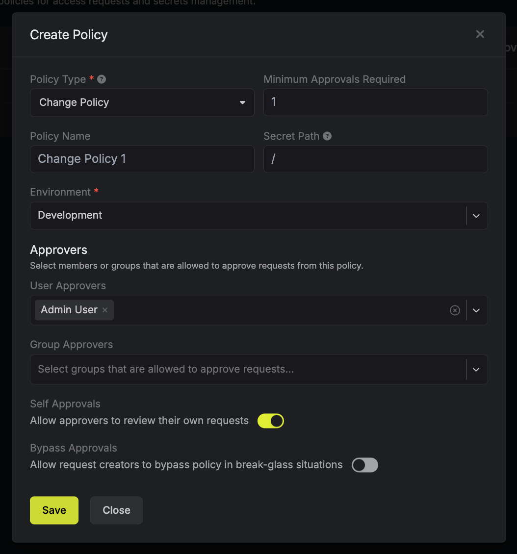 create panel secret update policy