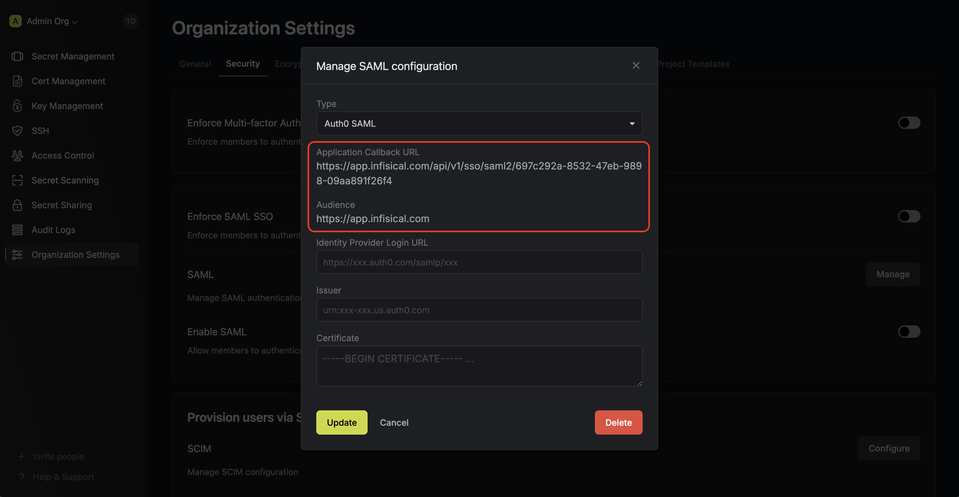 Auth0 SAML initial configuration