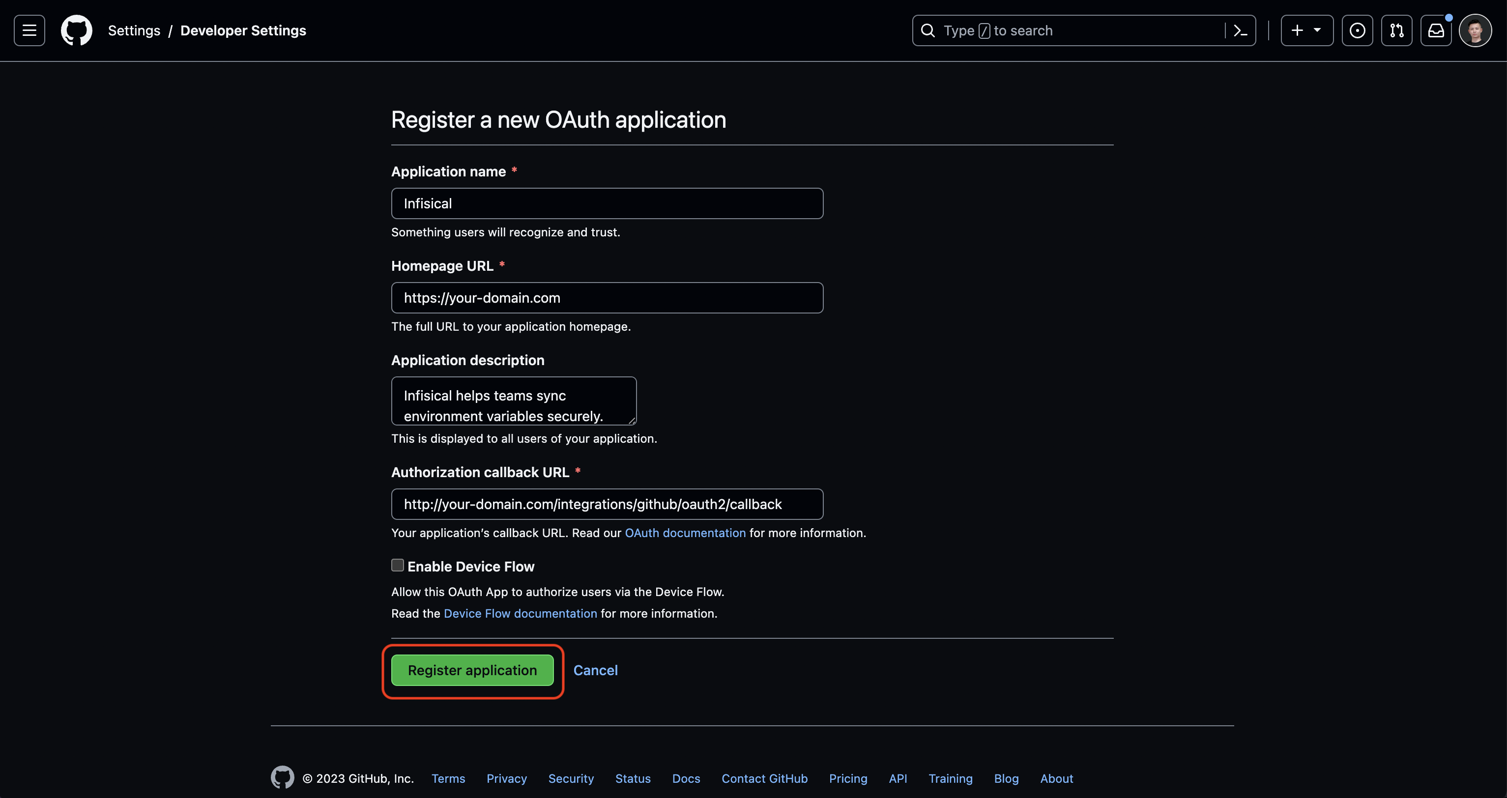 integrations github config