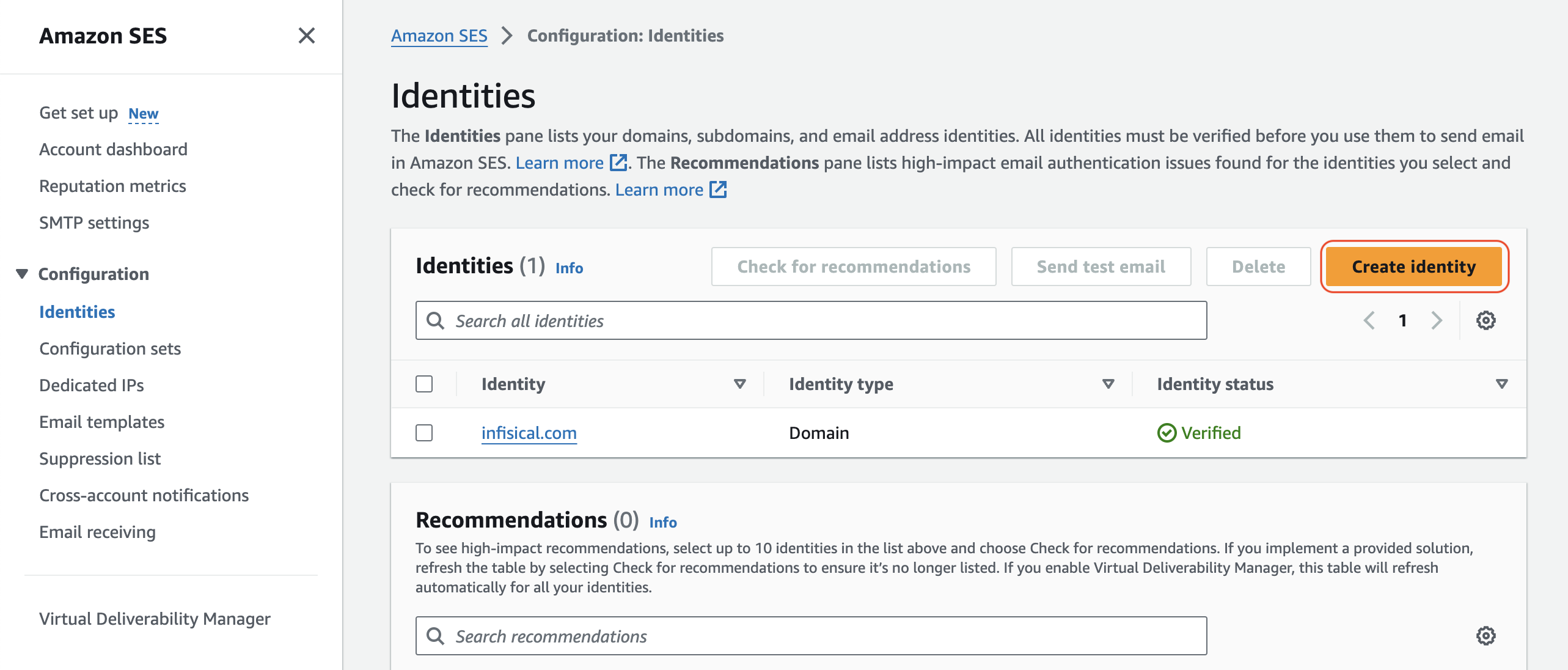 Create SES identity