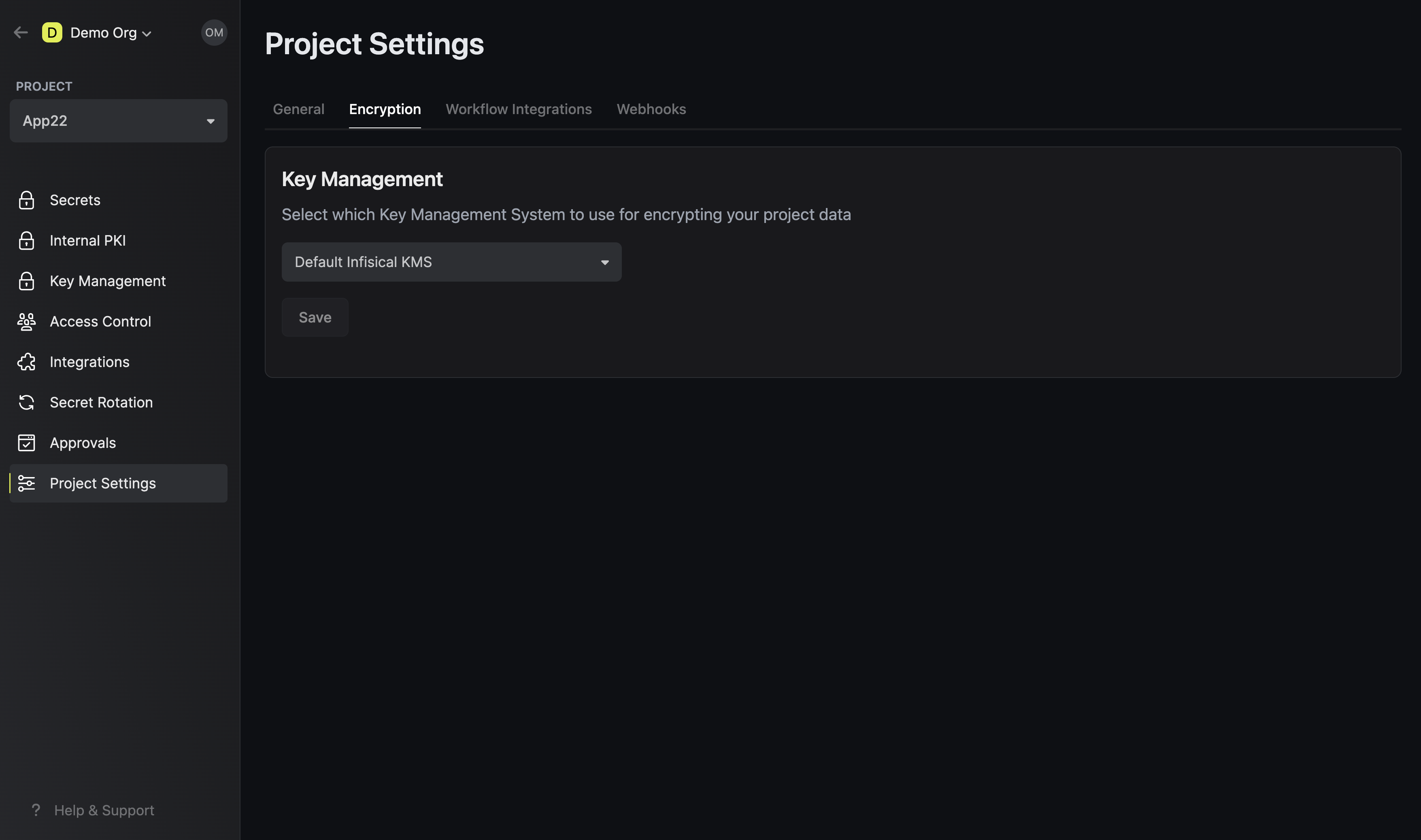 Open encryption project
settings