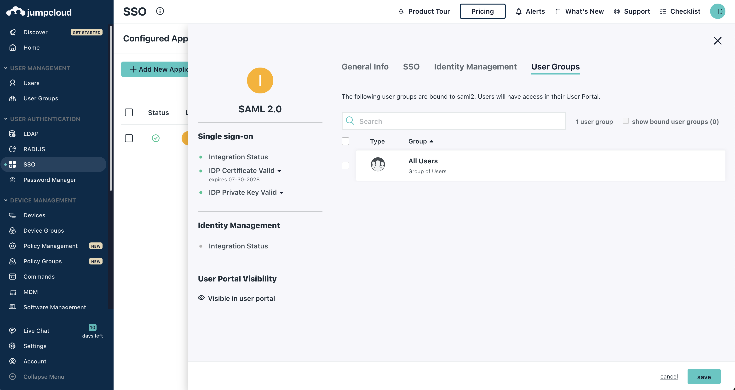 JumpCloud SAML assignment