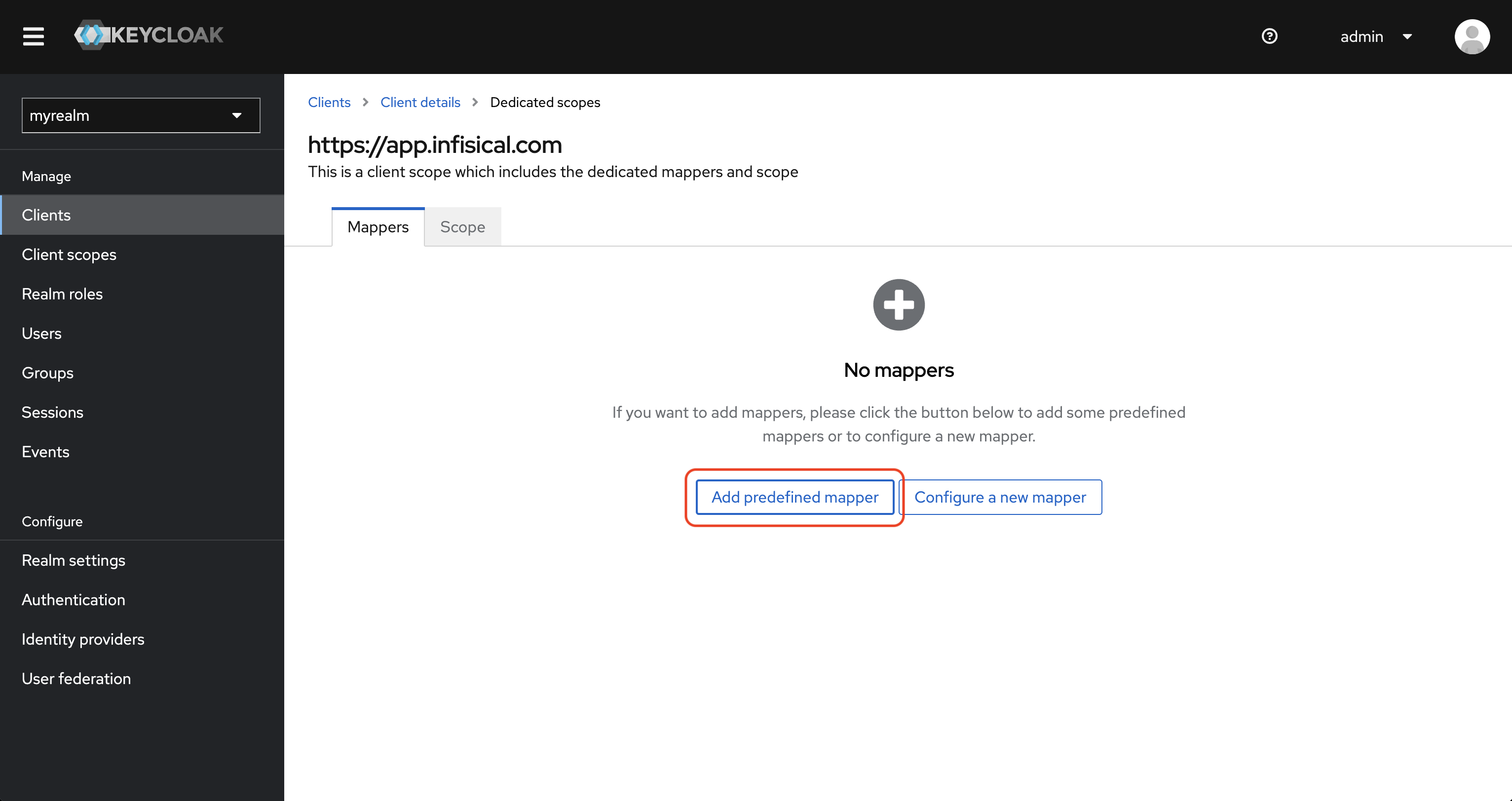 SAML keycloak client mappers empty
