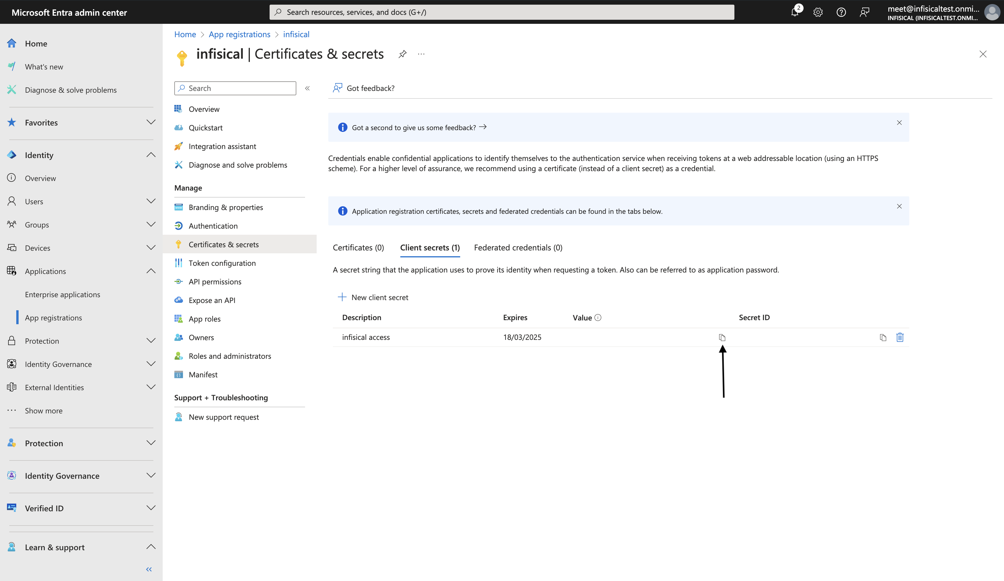 Copy client Secret