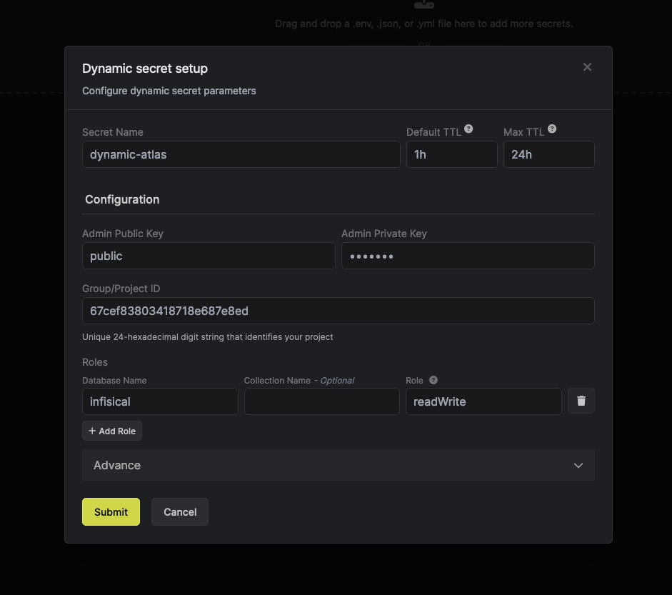 Dynamic Secret Setup Modal