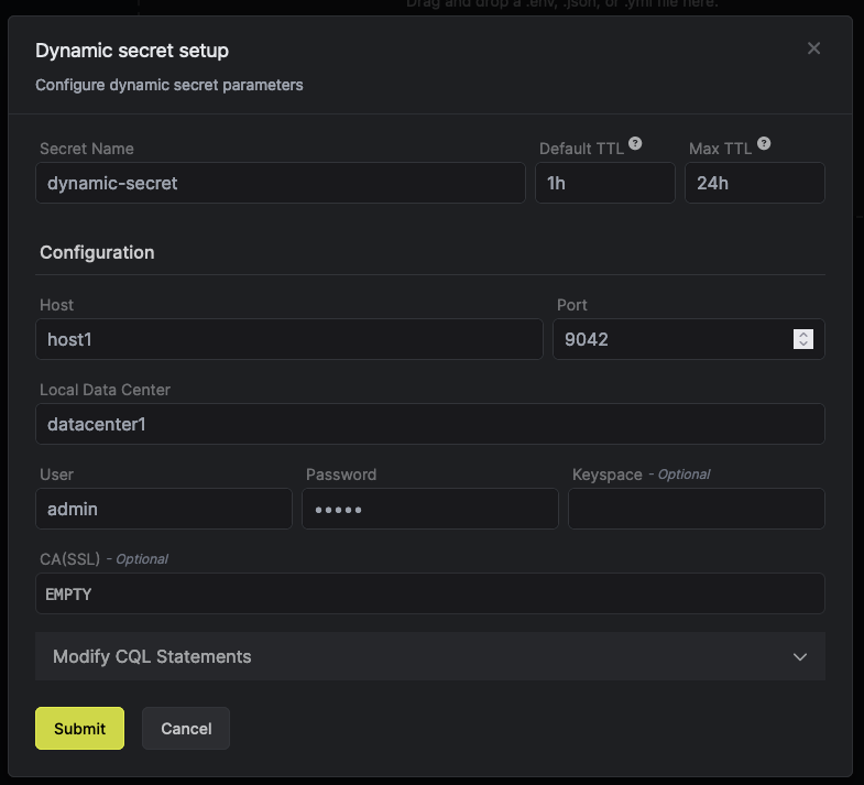 Dynamic Secret Setup Modal