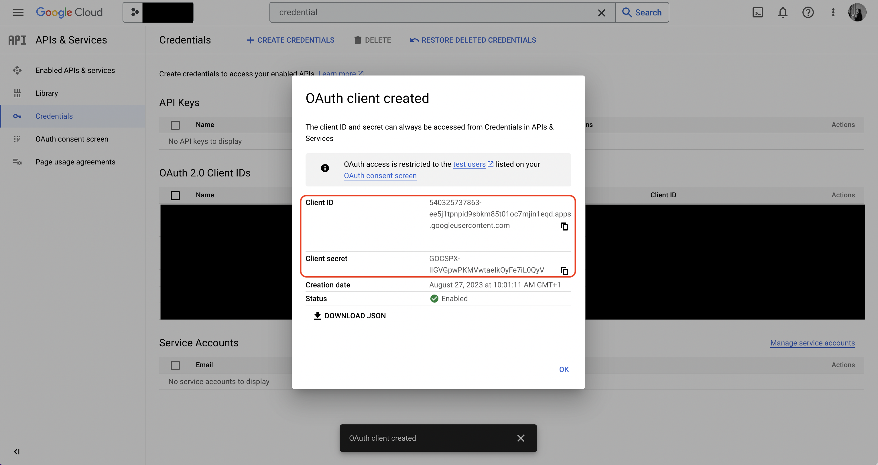 GCP obtain OAuth2 credentials