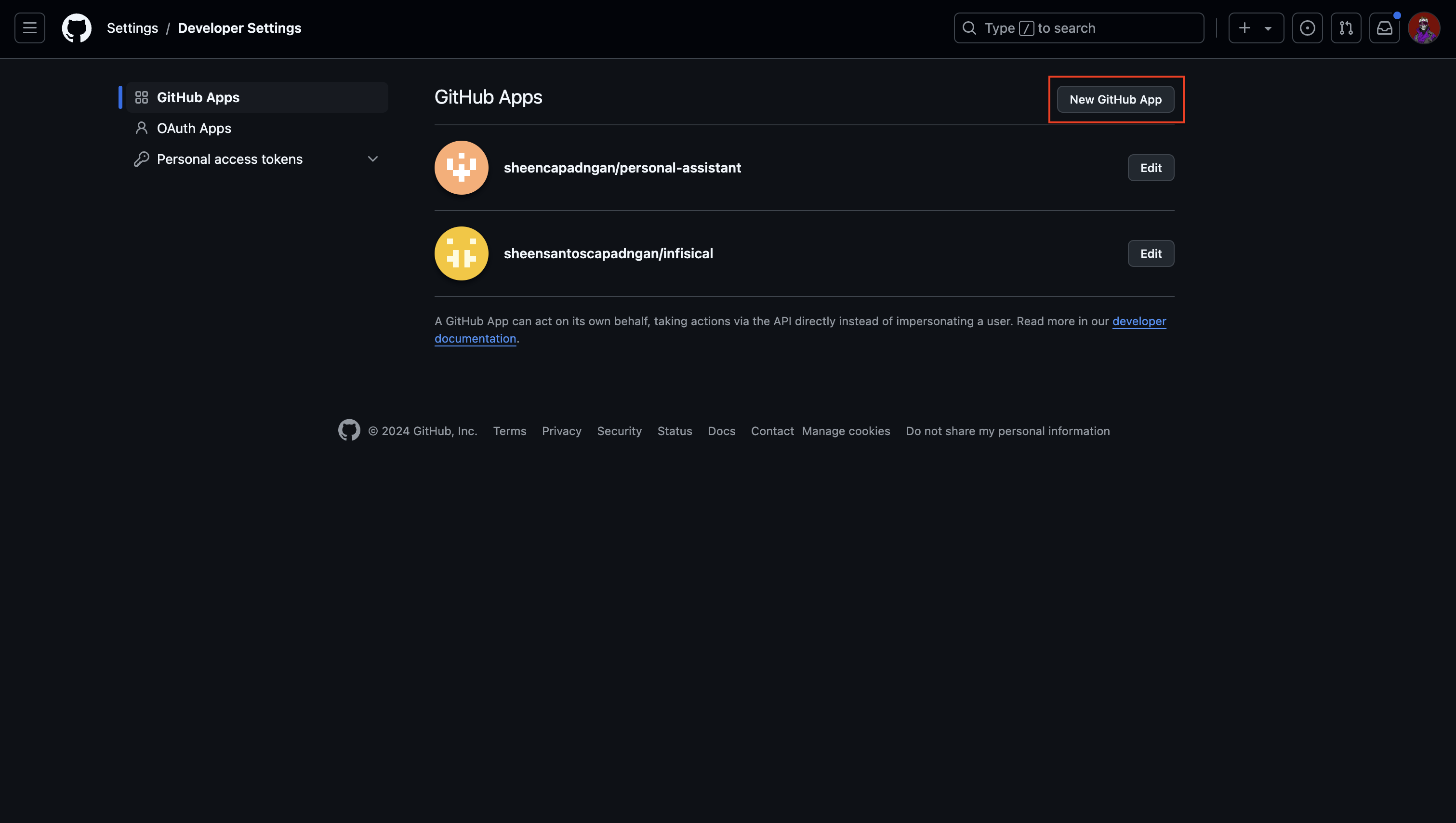 integrations github app create
