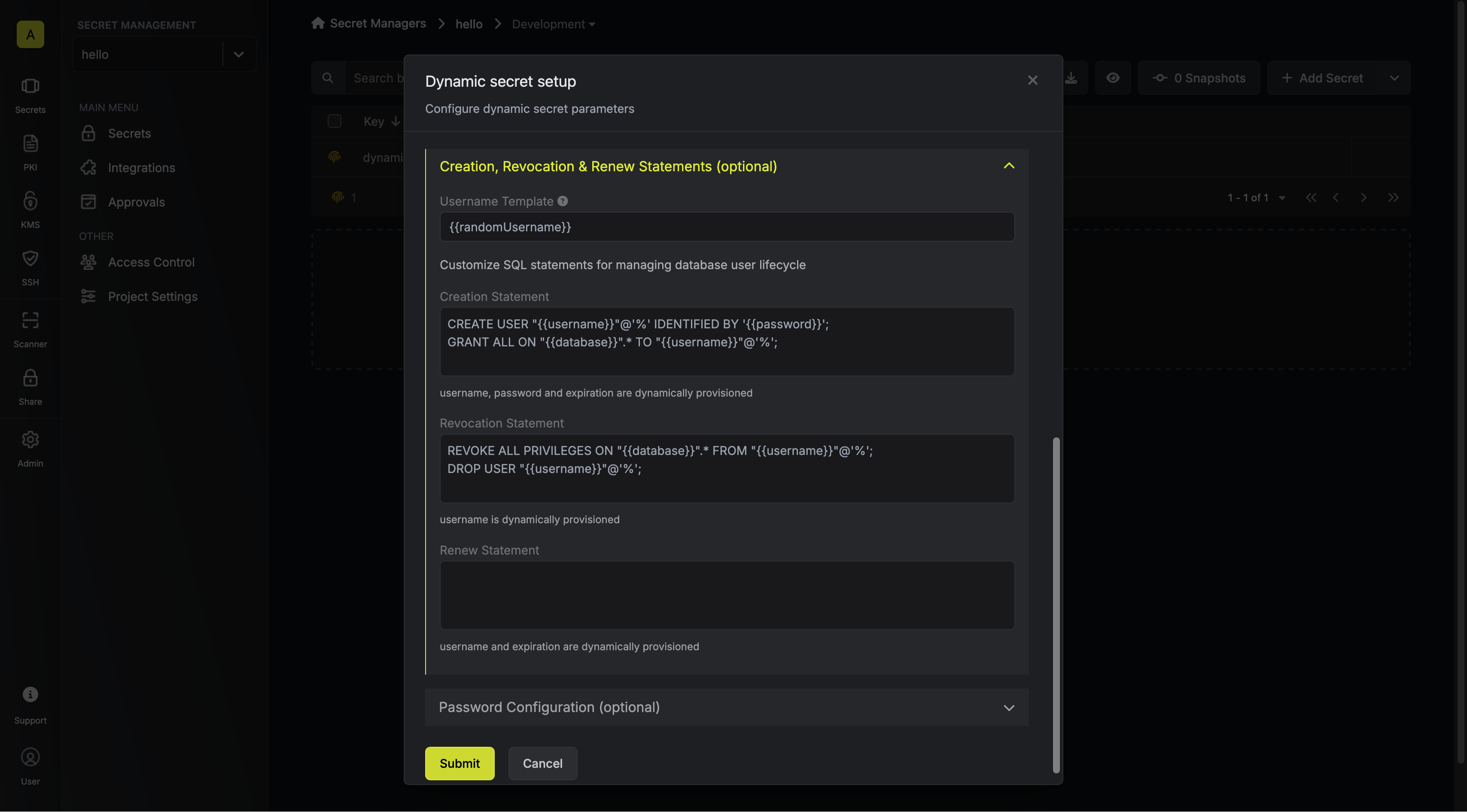 Modify SQL Statements Modal