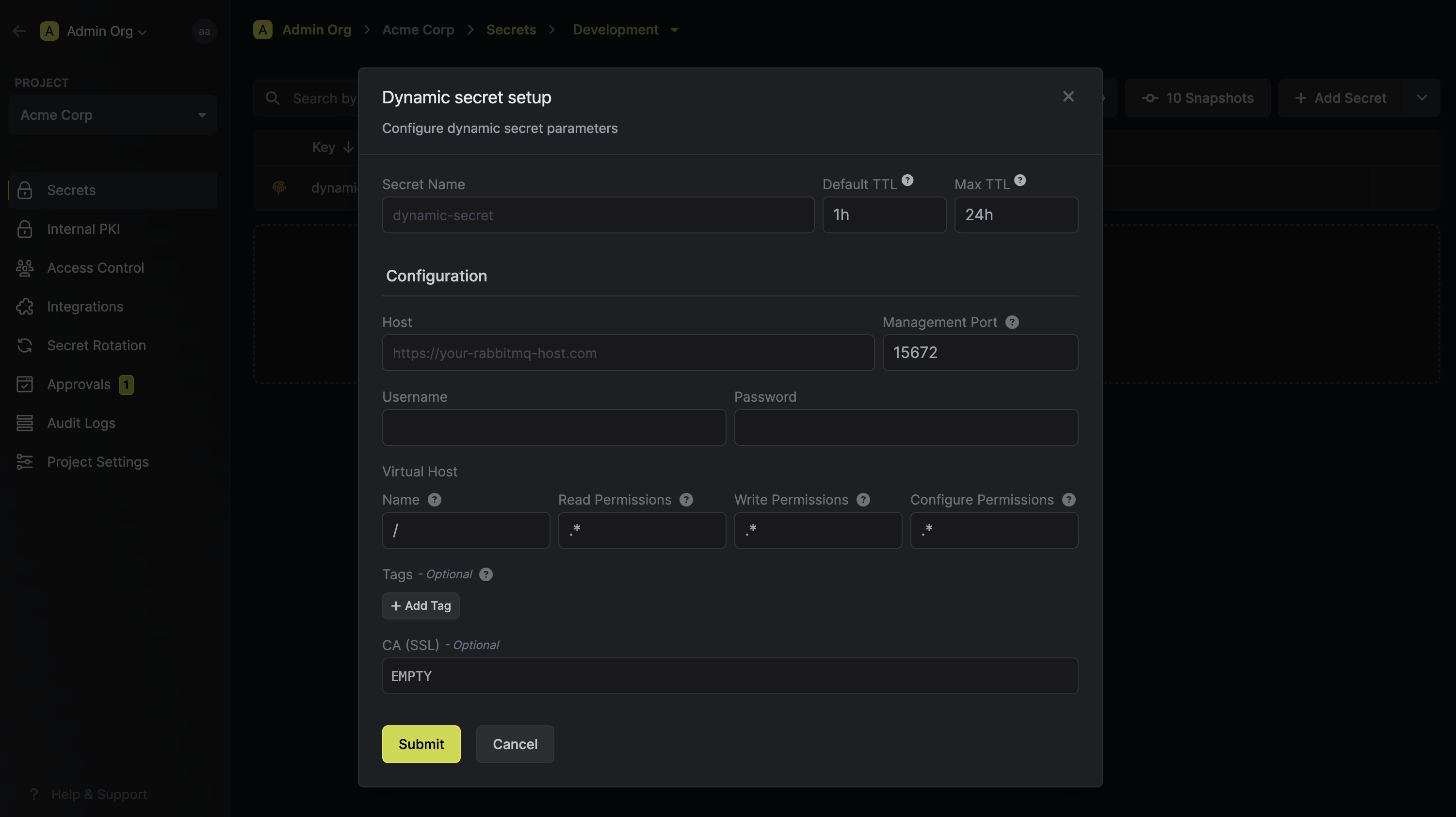 Dynamic Secret Setup Modal