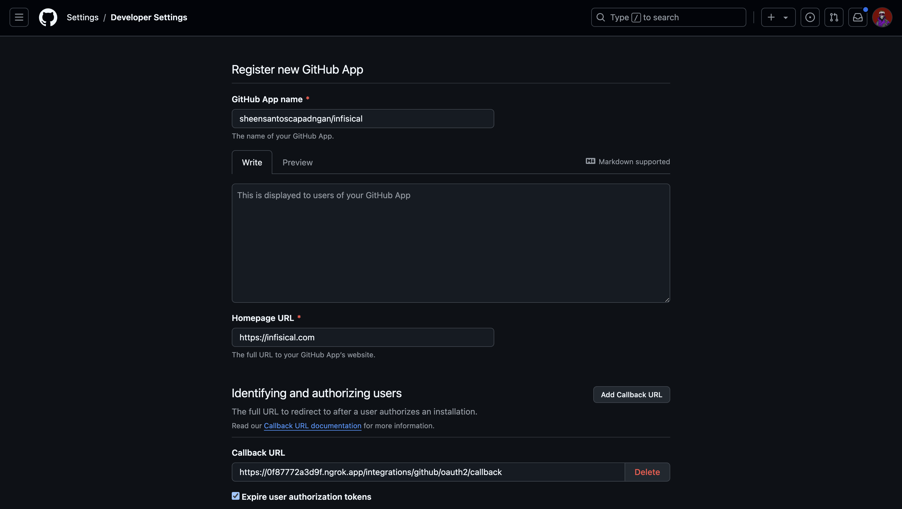 integrations github app basic details
