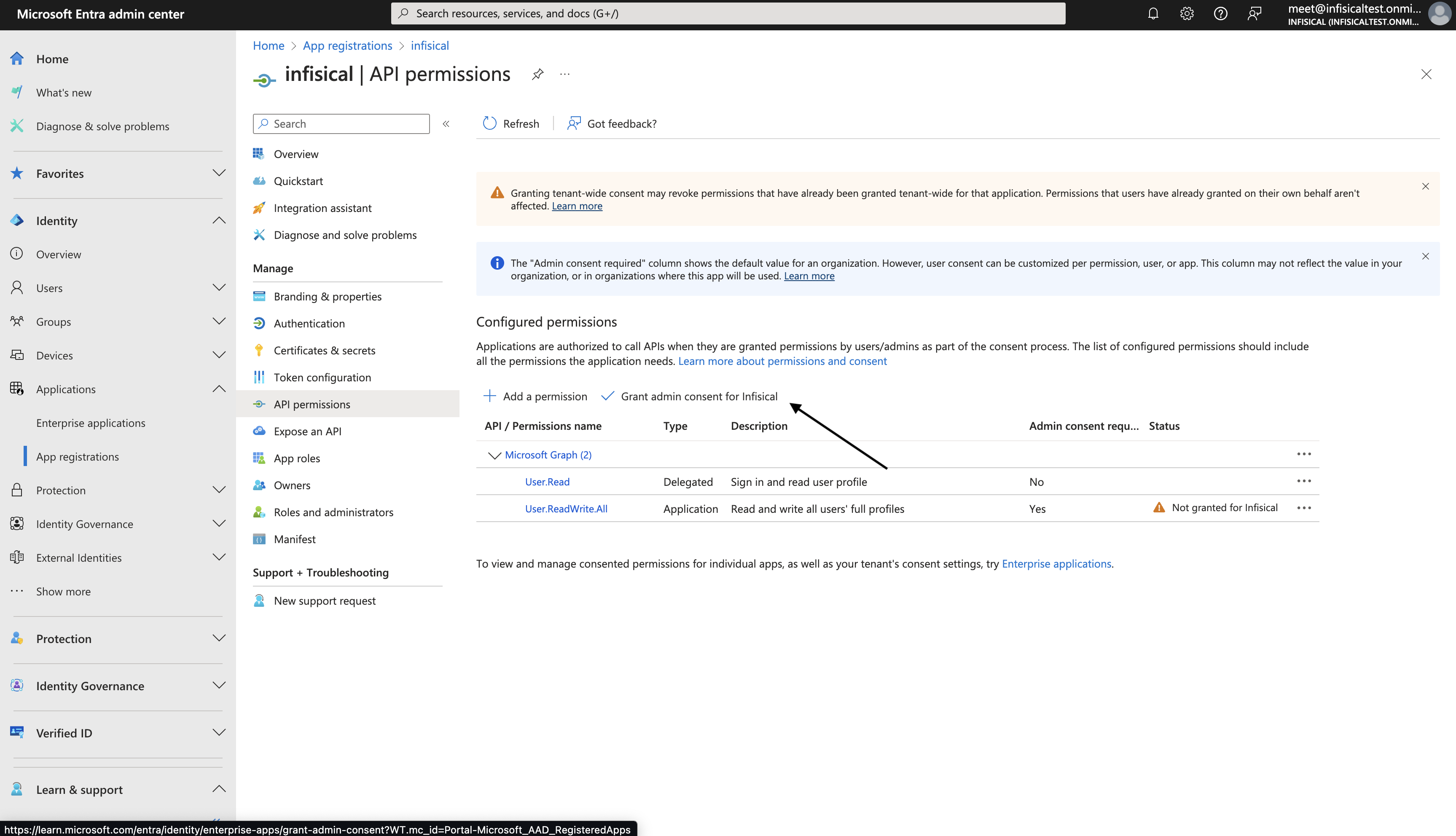 Grant admin consent