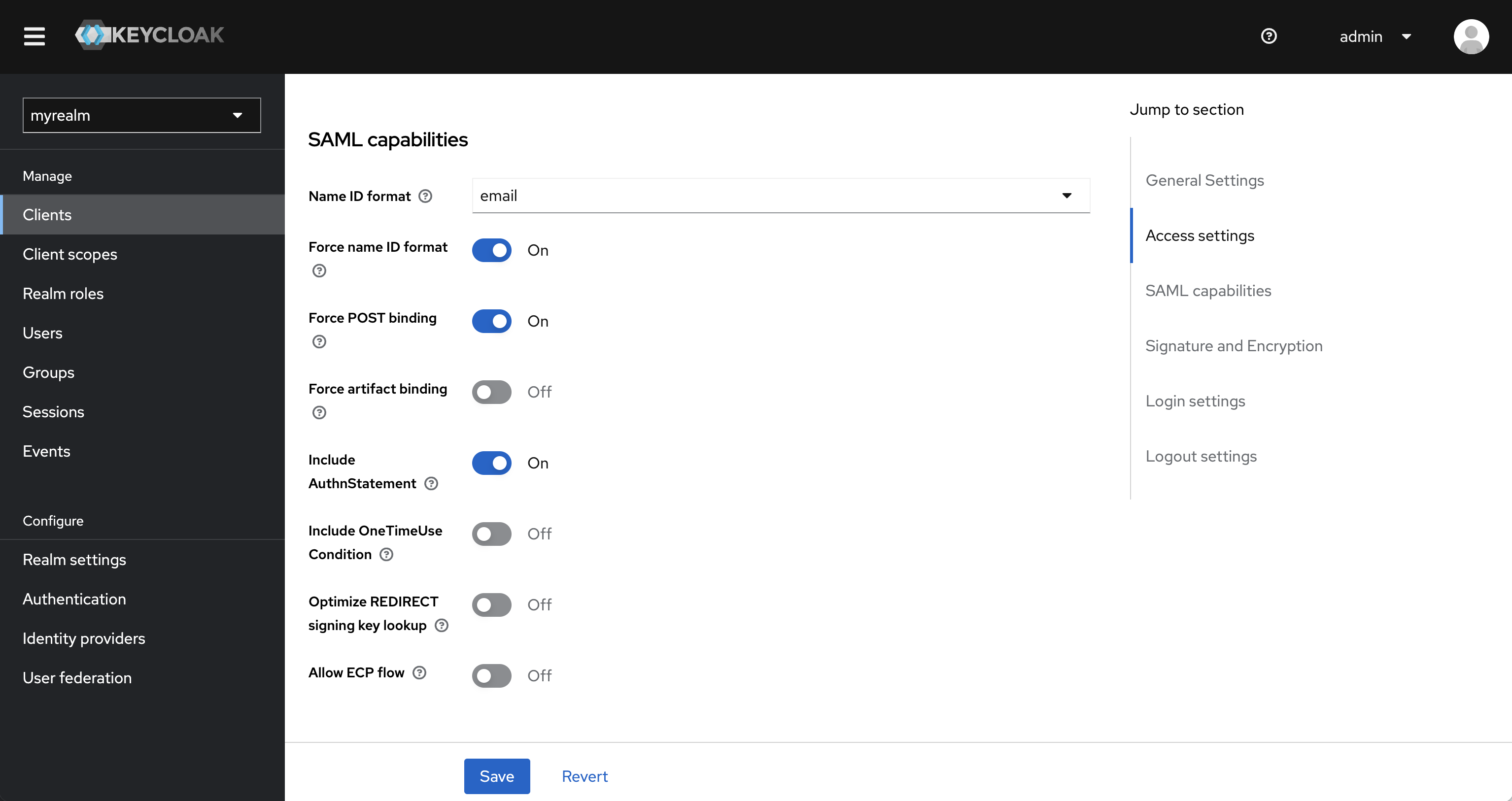 SAML keycloak client SAML capabilities