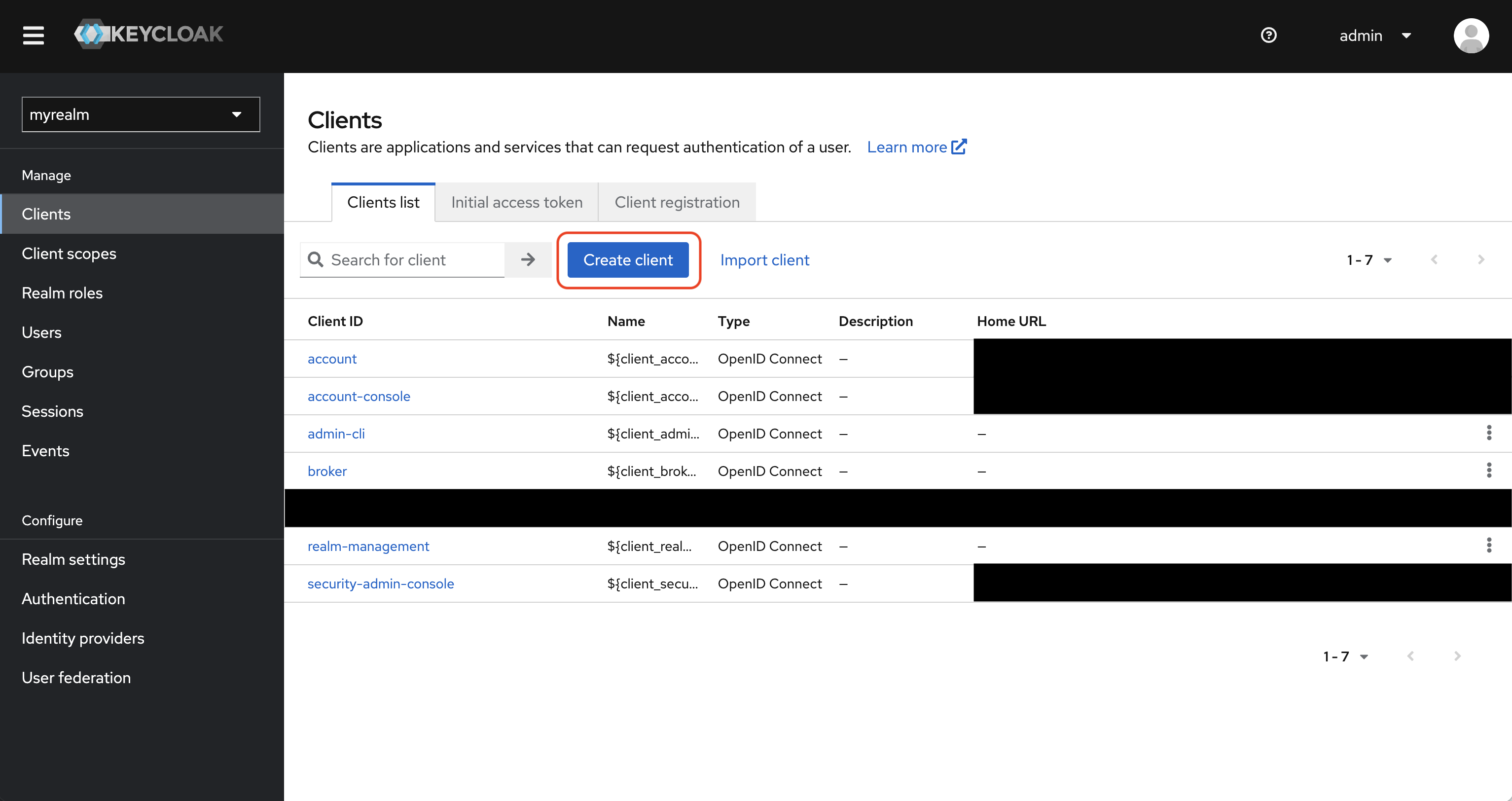 SAML keycloak list of clients