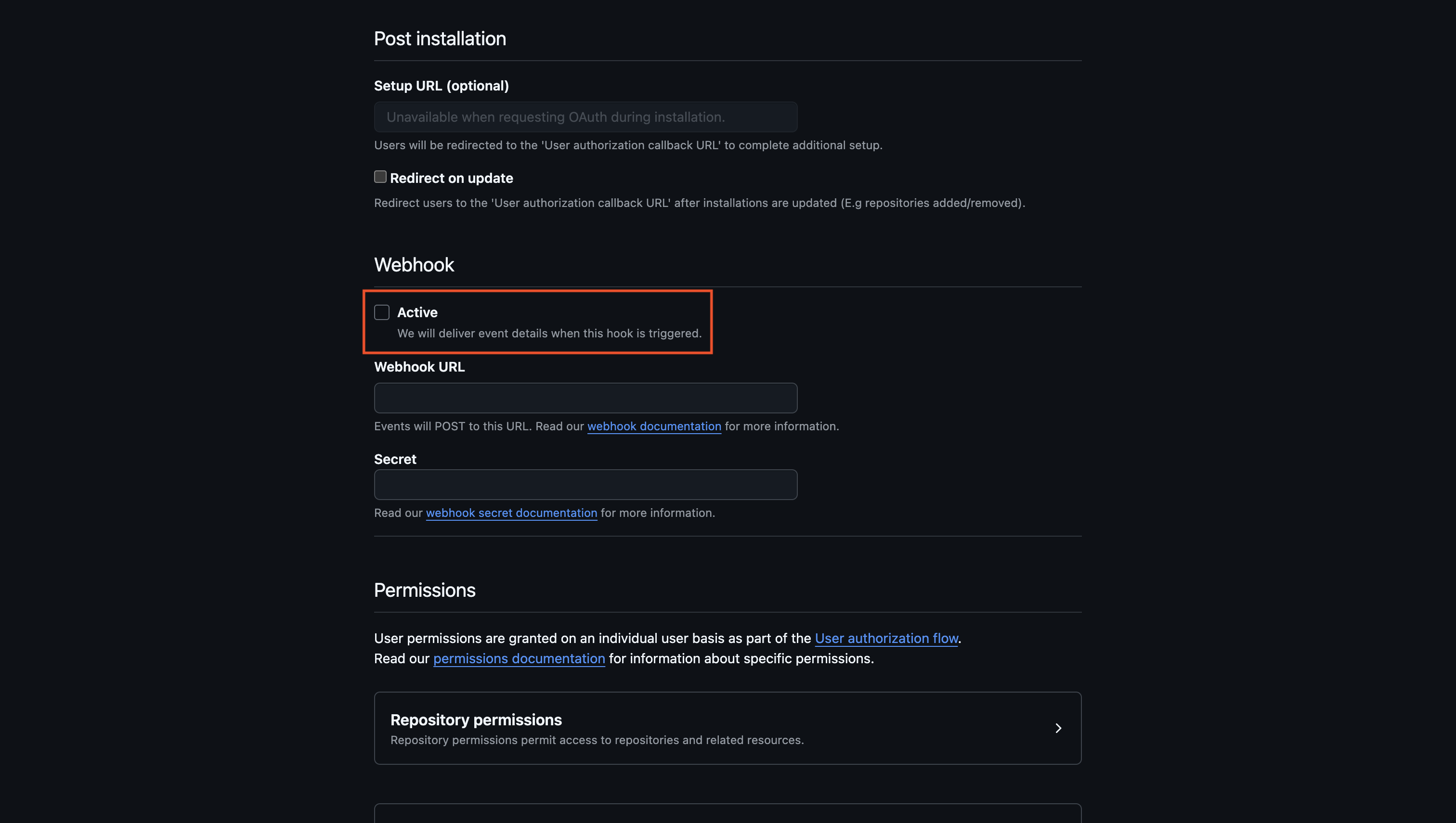 integrations github app webhook