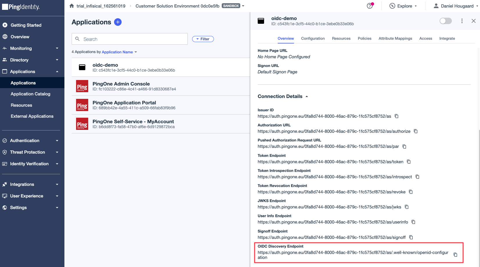 OIDC PingOne OIDC Discovery Endpoint