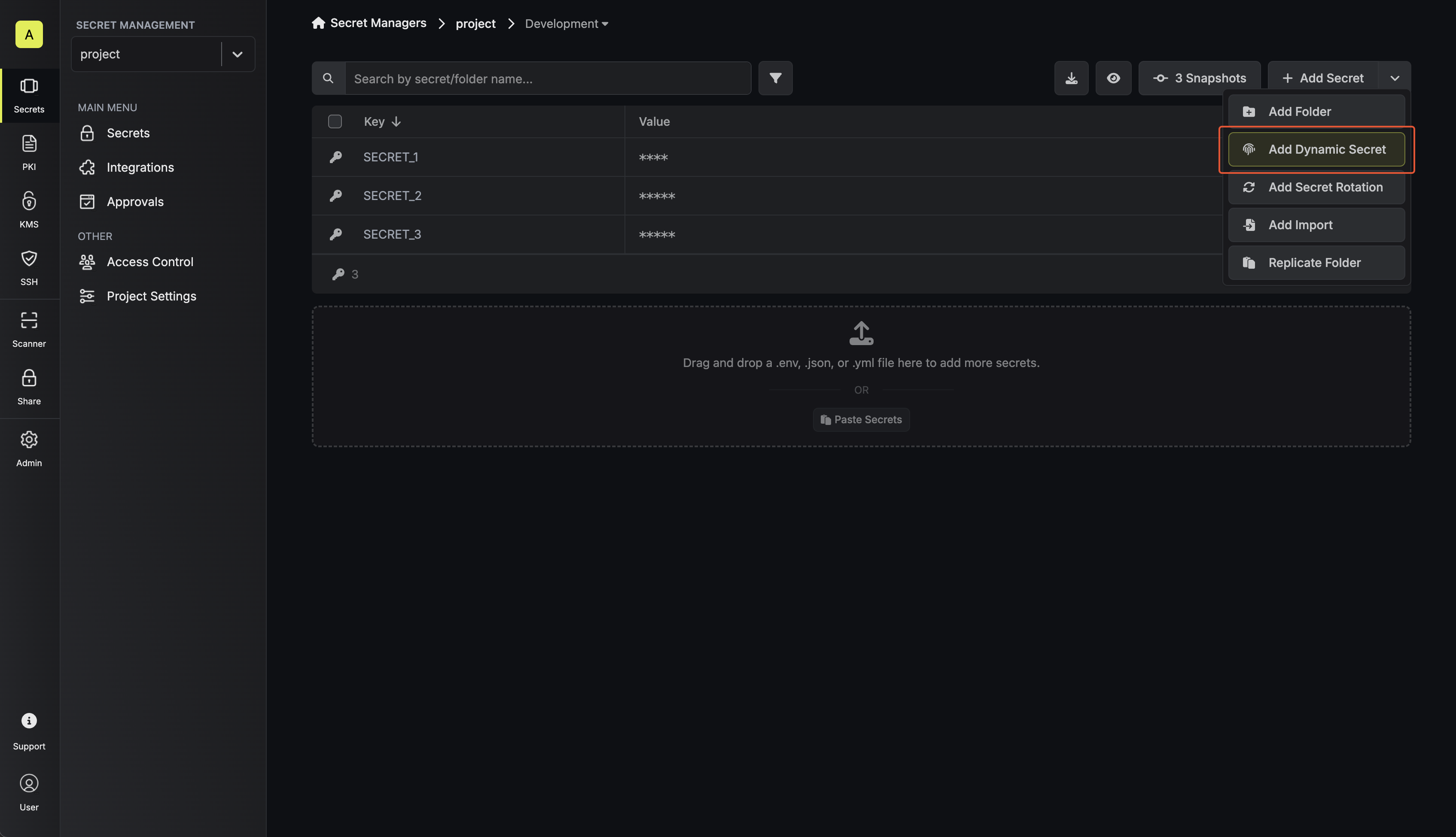 Add Dynamic Secret Button