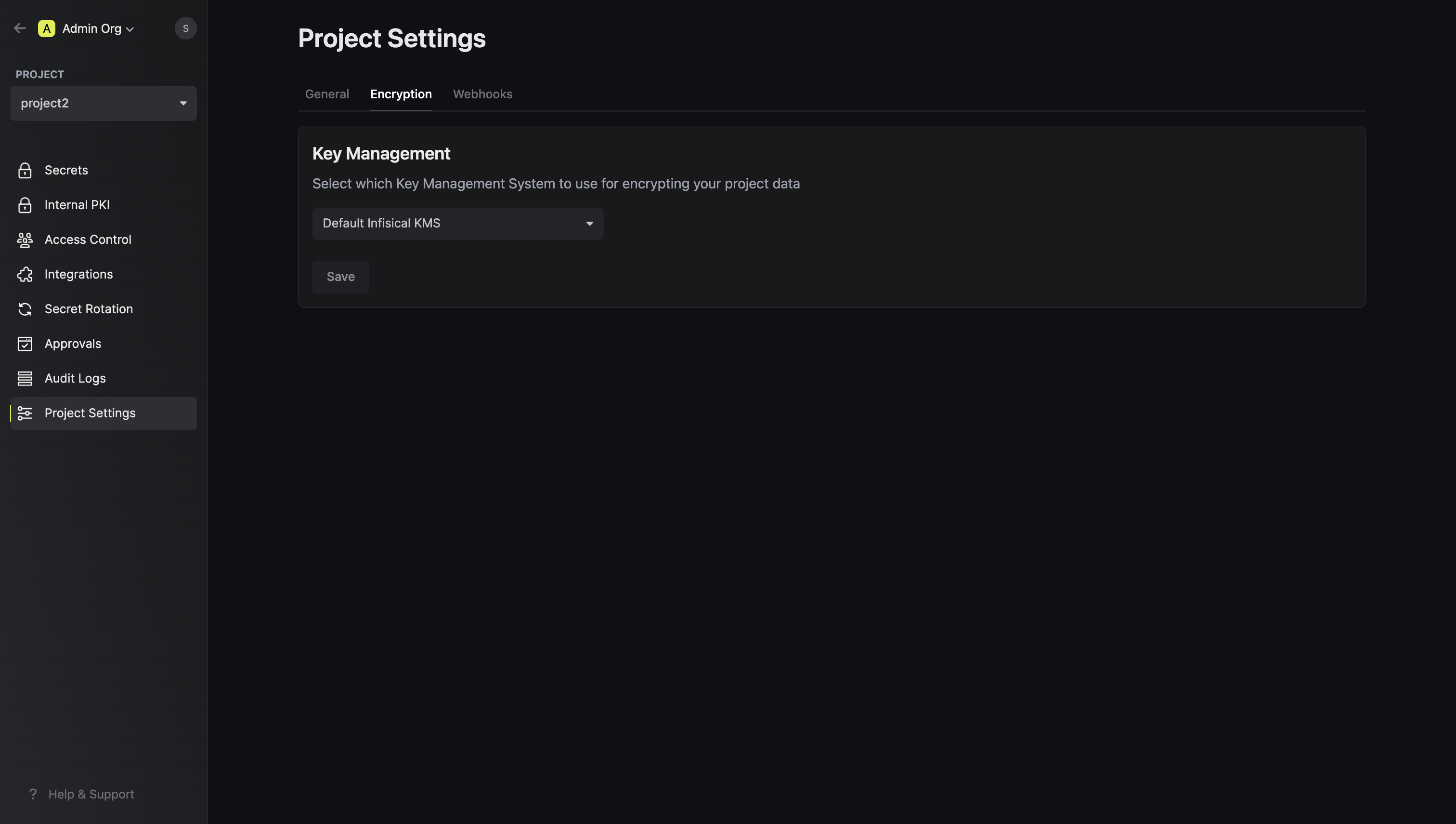 Open encryption project
settings