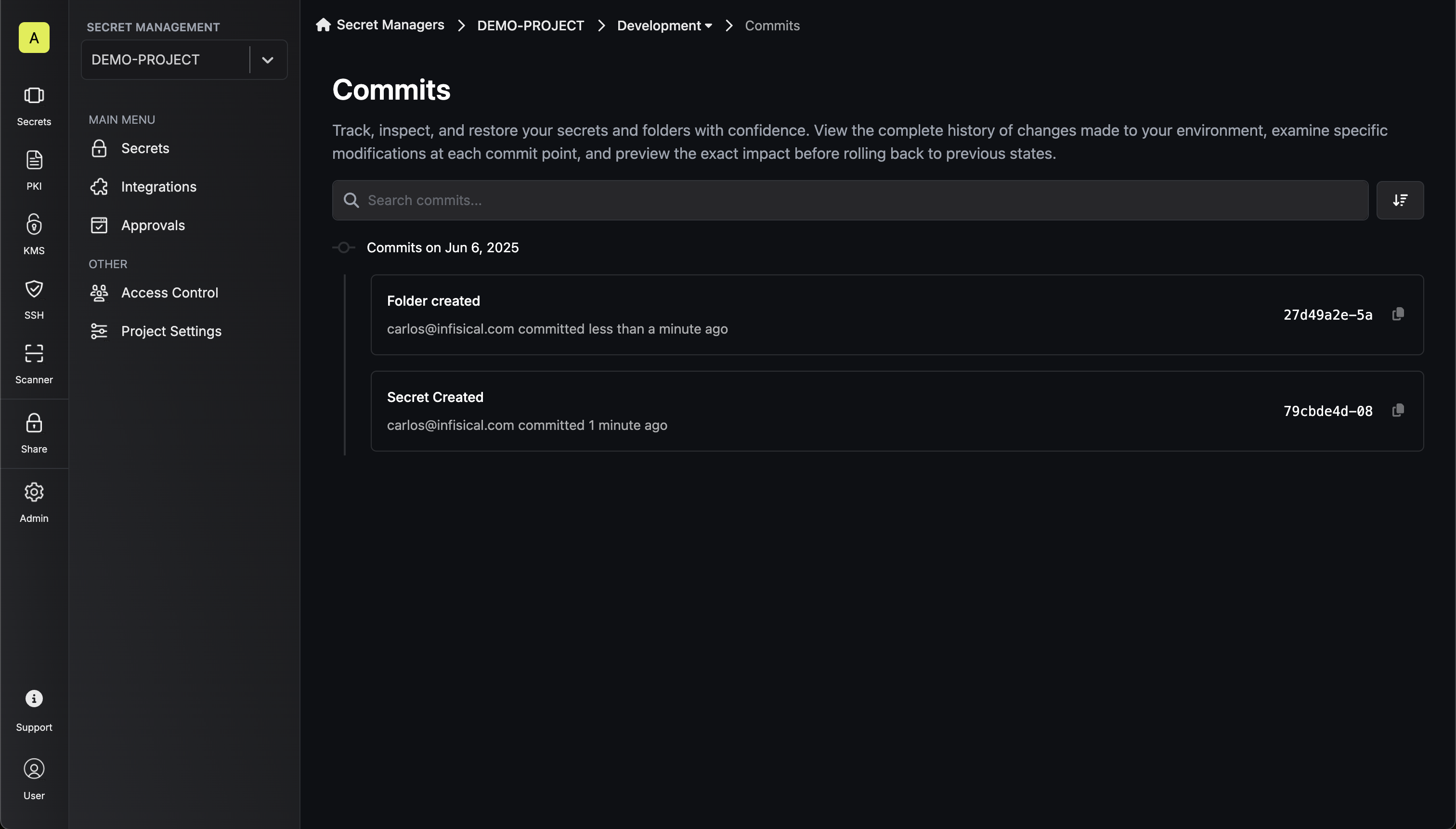 Commits List View