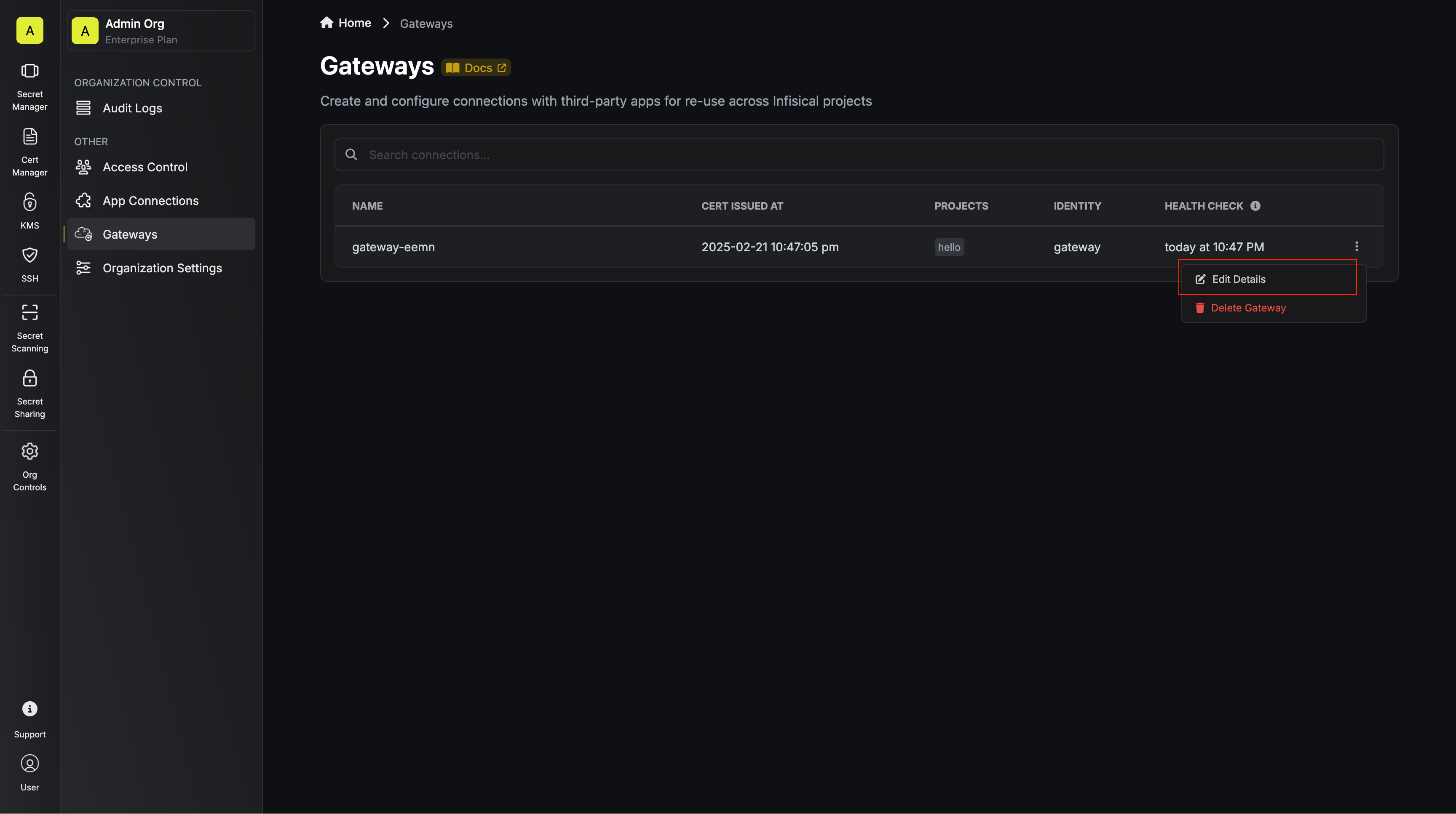 Edit Gateway Option