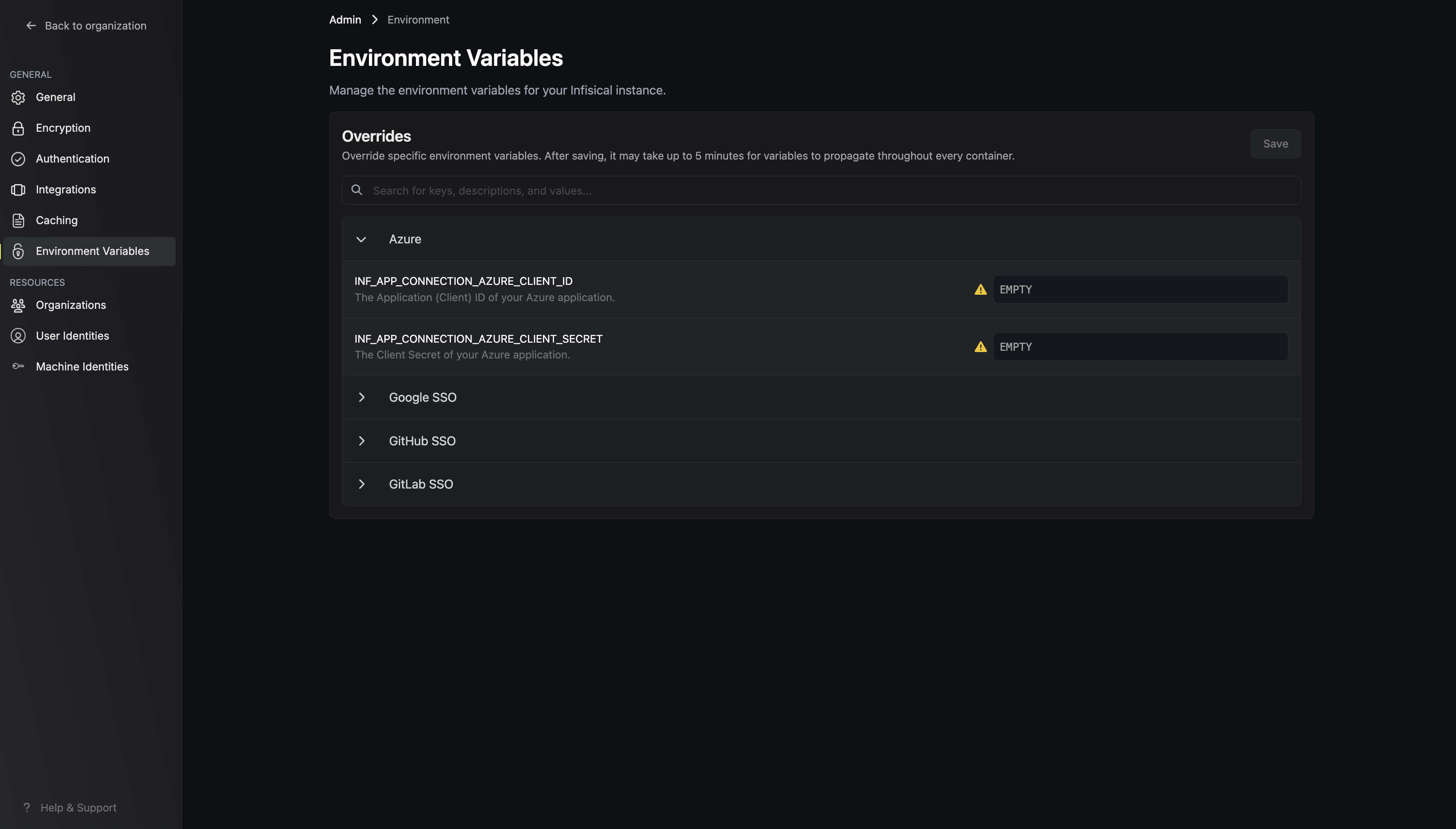 Environment Variables Overrides Page