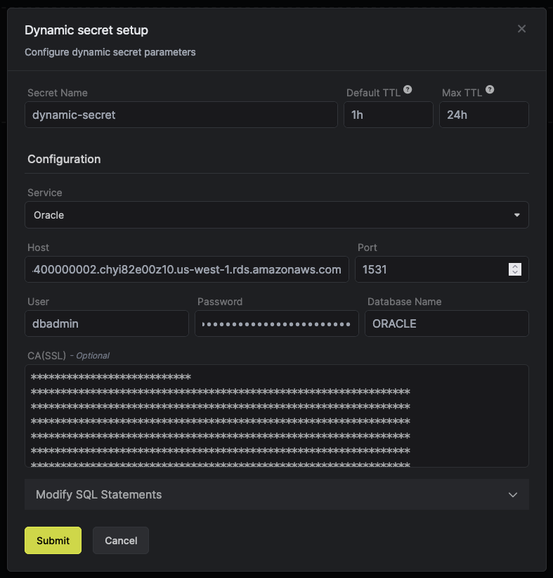 Dynamic Secret Setup Modal