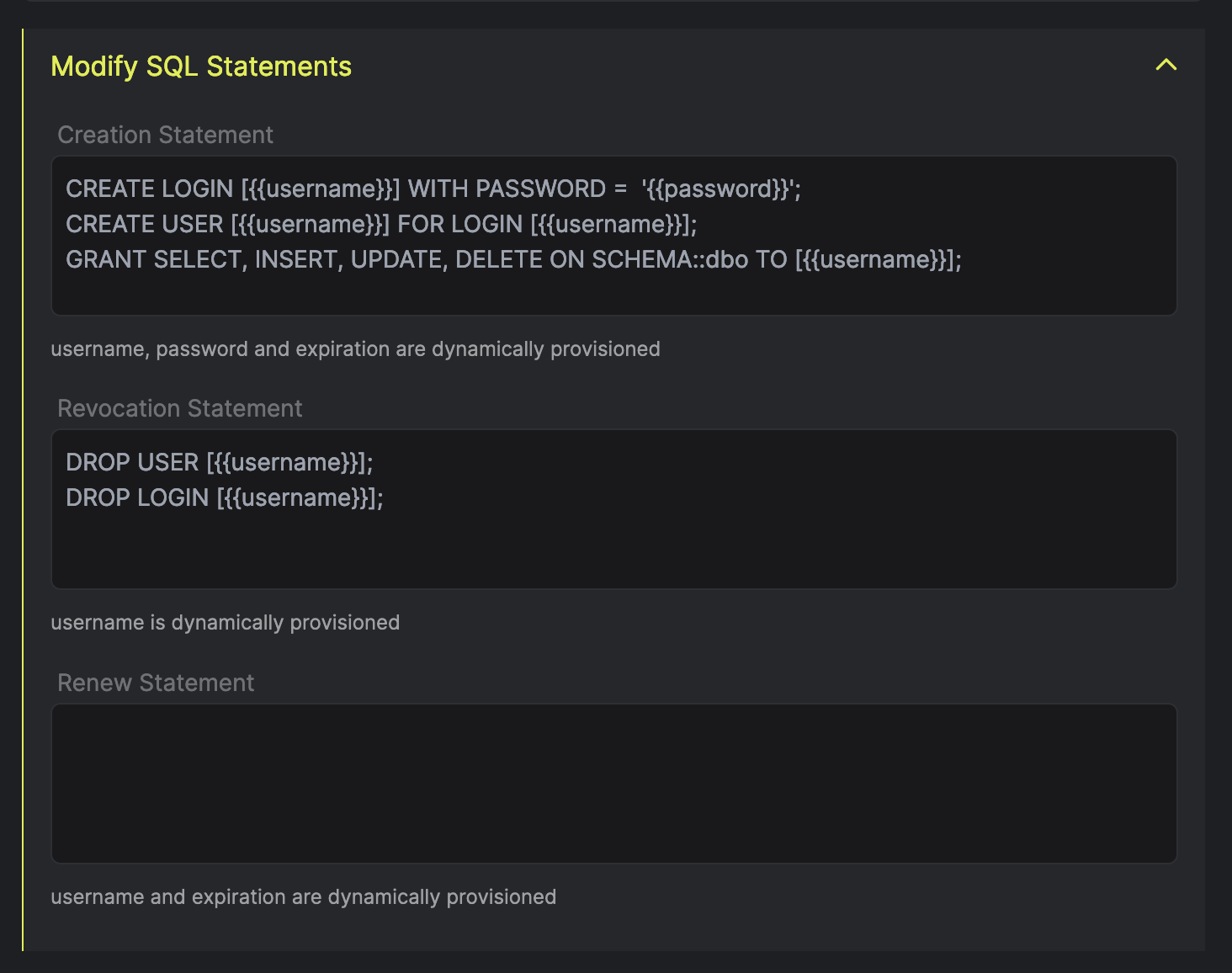 Modify SQL Statements Modal